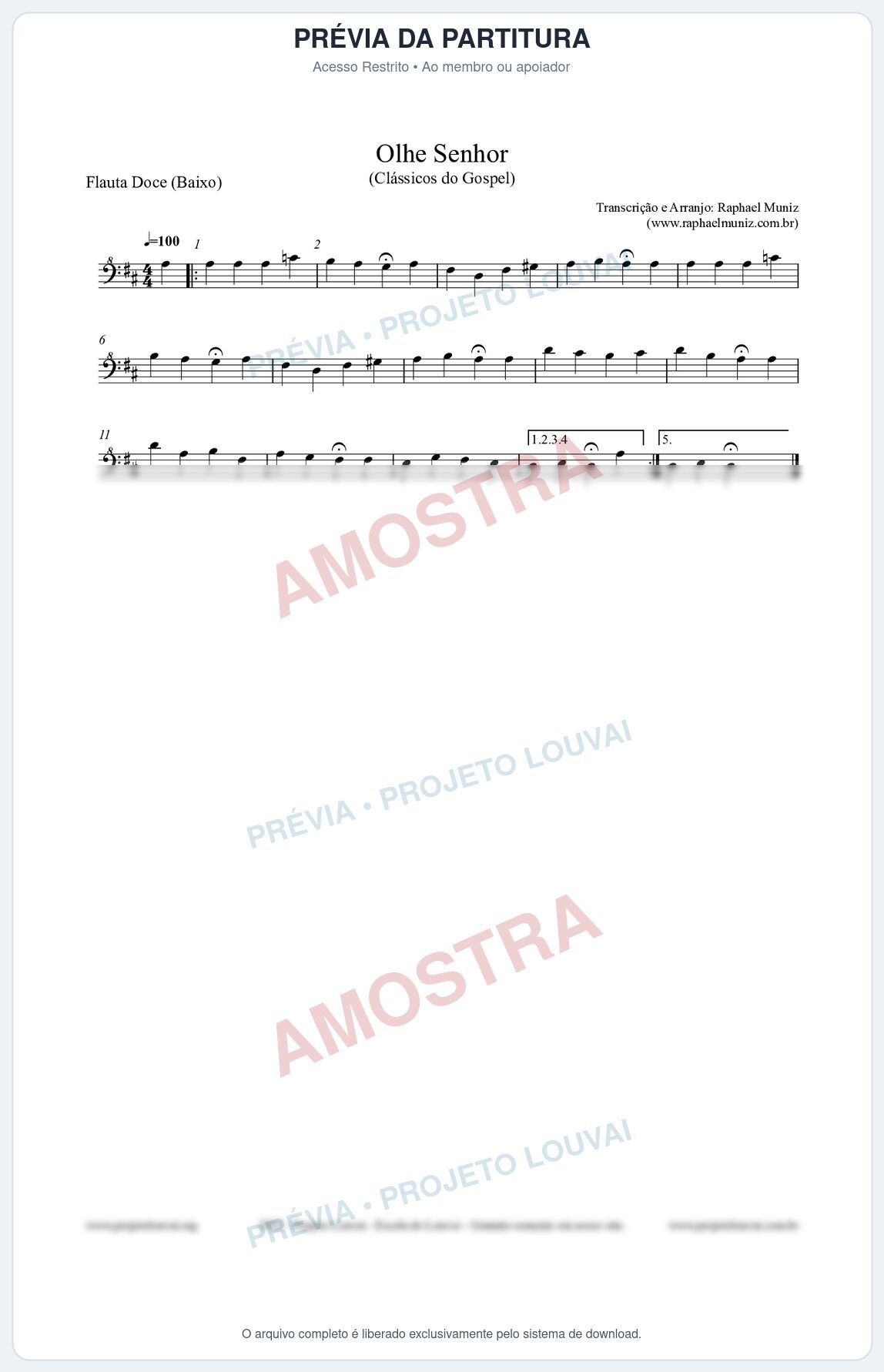 Prévia protegida da primeira página da partitura Partitura para Flauta Doce (Baixo) - Olhe Senhor - Open Hymnal nº132 - Clássicos do Gospel