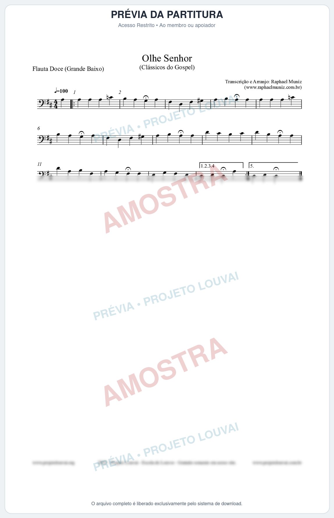 Prévia protegida da primeira página da partitura Partitura para Flauta Doce (Grande Baixo) - Olhe Senhor - Open Hymnal nº132 - Clássicos do Gospel