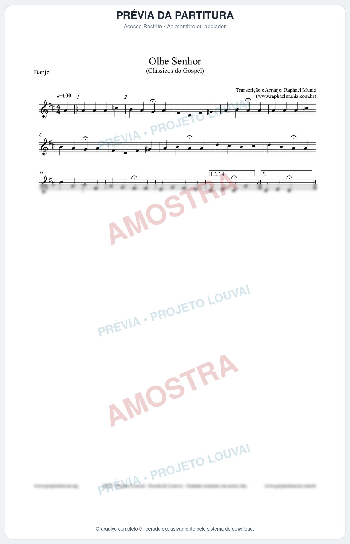 Prévia protegida da primeira página da partitura Partitura para Banjo - Olhe Senhor - Open Hymnal nº132 - Clássicos do Gospel