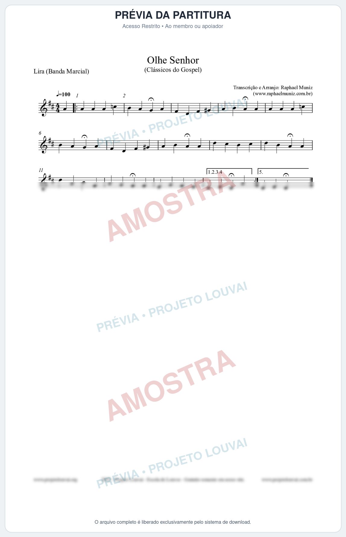 Prévia protegida da primeira página da partitura Partitura para Lira (Banda Marcial) - Olhe Senhor - Open Hymnal nº132 - Clássicos do Gospel