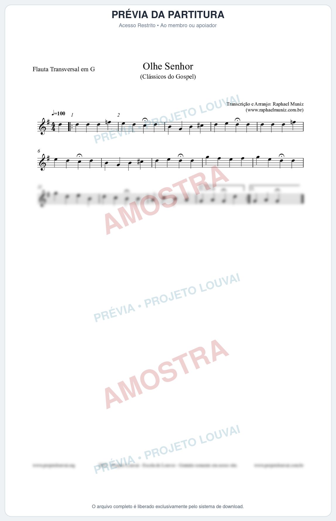 Prévia protegida da primeira página da partitura Partitura para Flauta Transversal em G - Olhe Senhor - Open Hymnal nº132 - Clássicos do Gospel