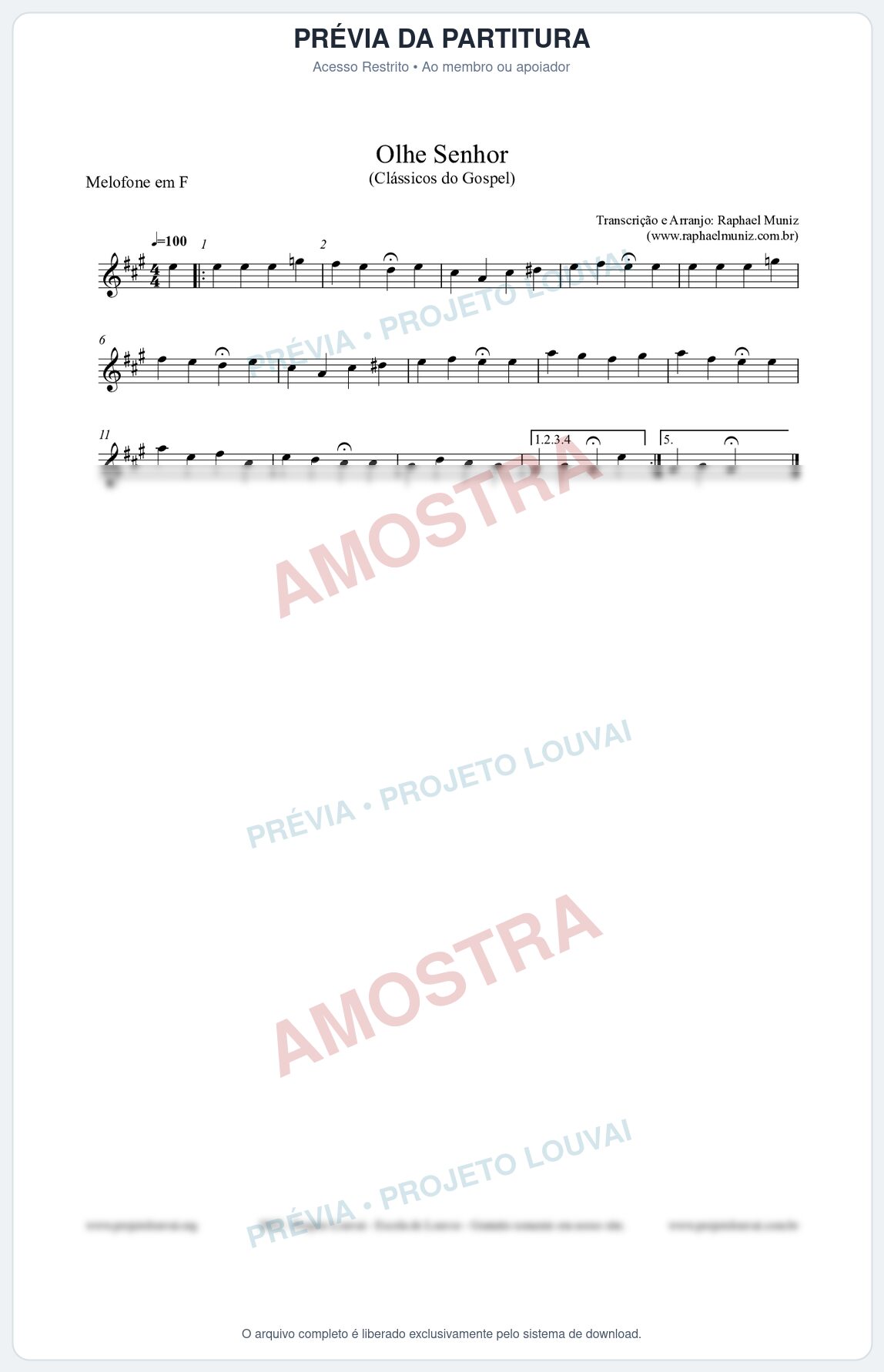 Prévia protegida da primeira página da partitura Partitura para Melofone em F - Olhe Senhor - Open Hymnal nº132 - Clássicos do Gospel