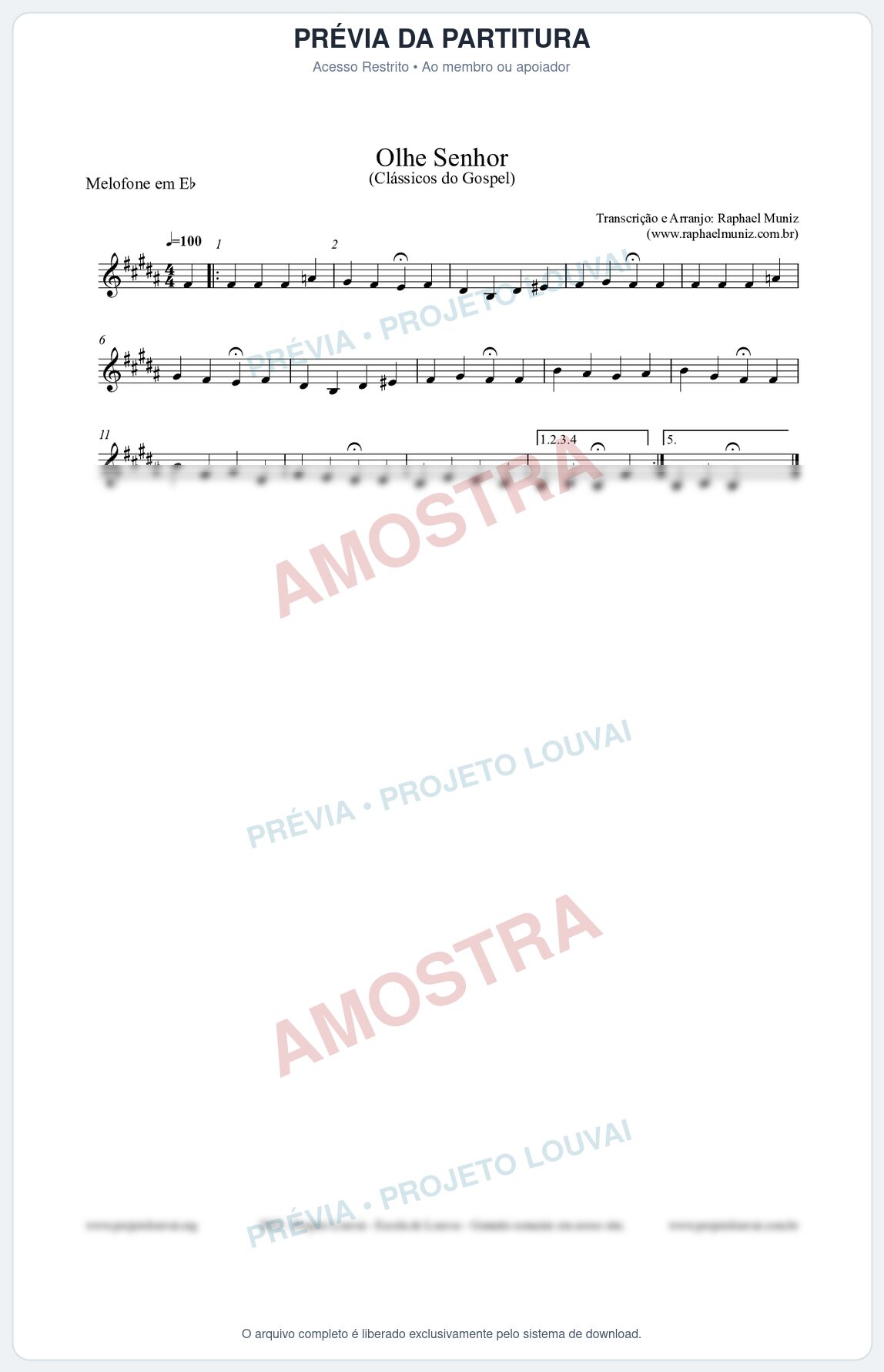 Prévia protegida da primeira página da partitura Partitura para Melofone em Eb - Olhe Senhor - Open Hymnal nº132 - Clássicos do Gospel