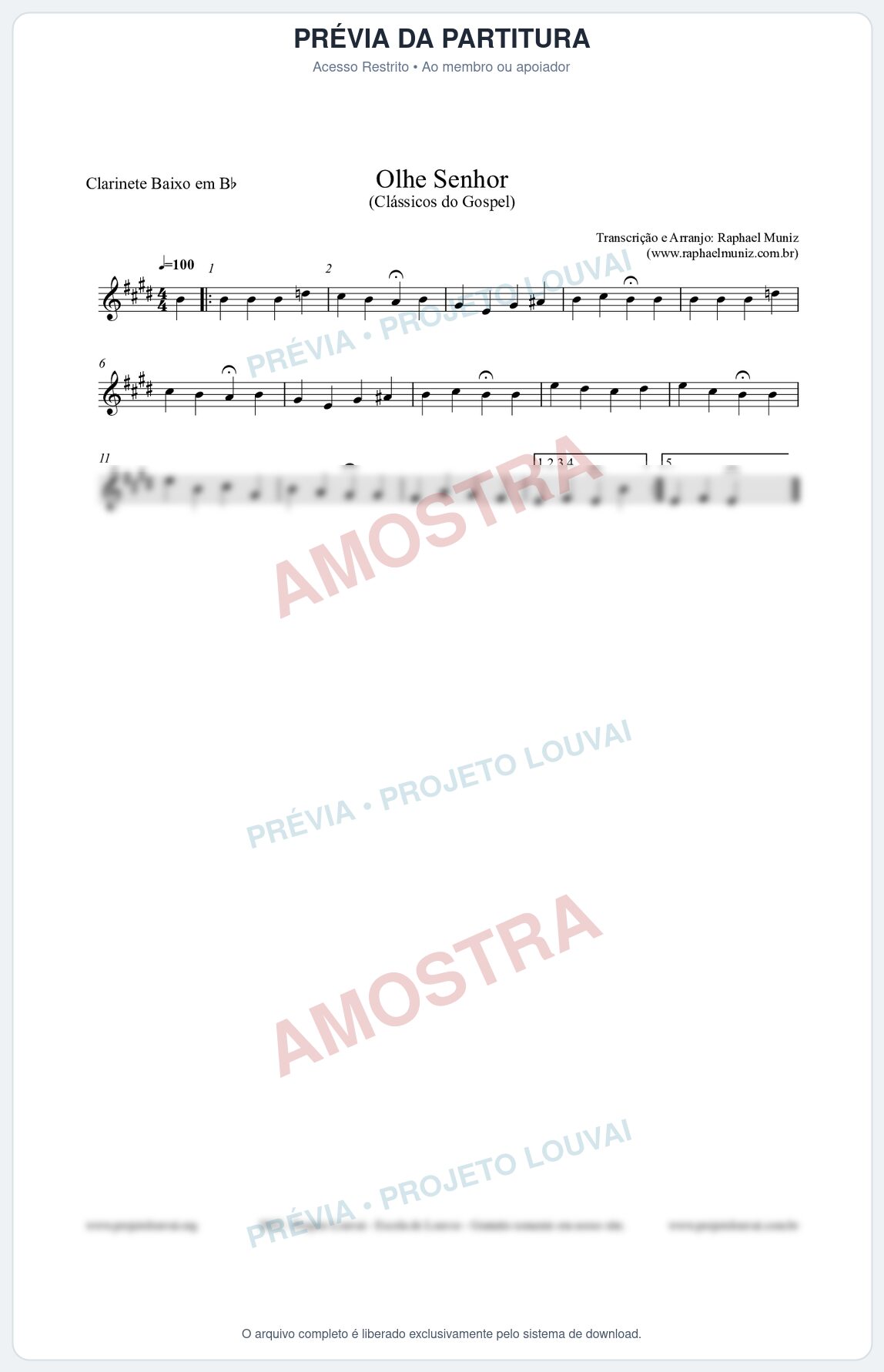 Prévia protegida da primeira página da partitura Partitura para Clarinete Baixo em Bb - Olhe Senhor - Open Hymnal nº132 - Clássicos do Gospel