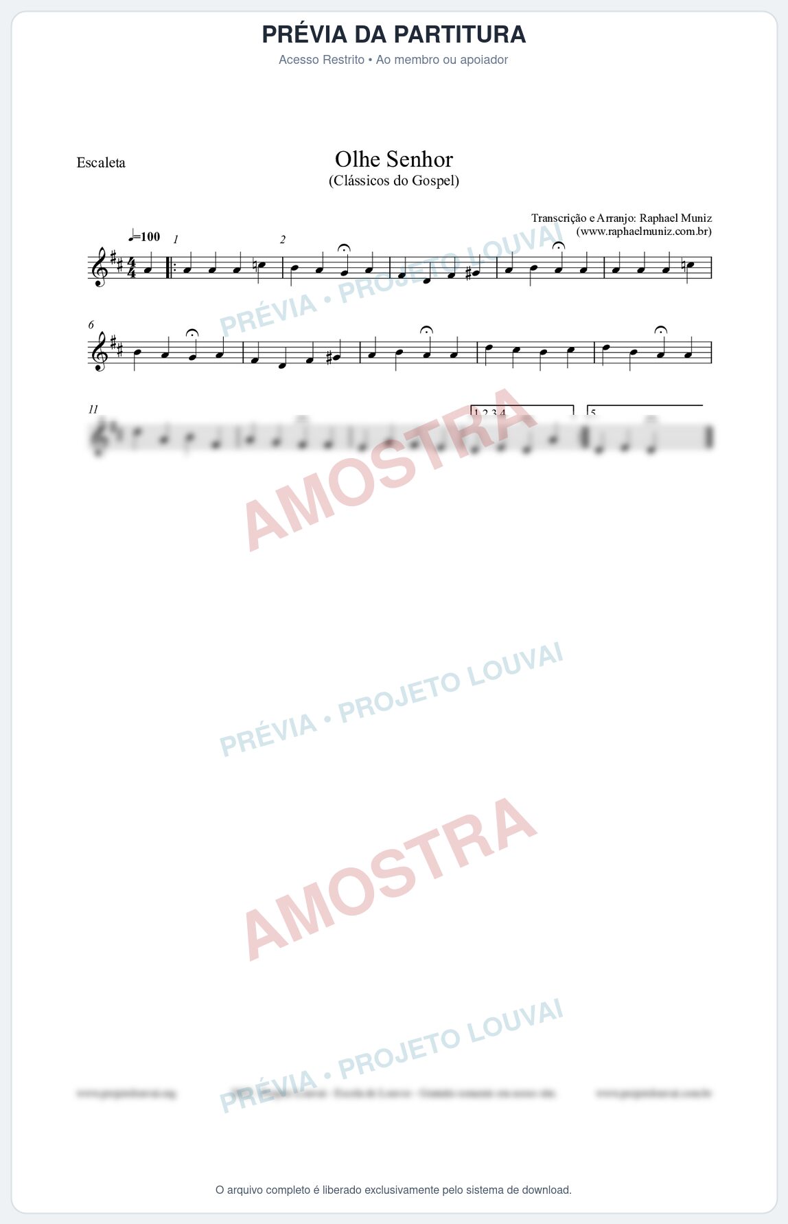 Prévia protegida da primeira página da partitura Partitura para Escaleta - Olhe Senhor - Open Hymnal nº132 - Clássicos do Gospel