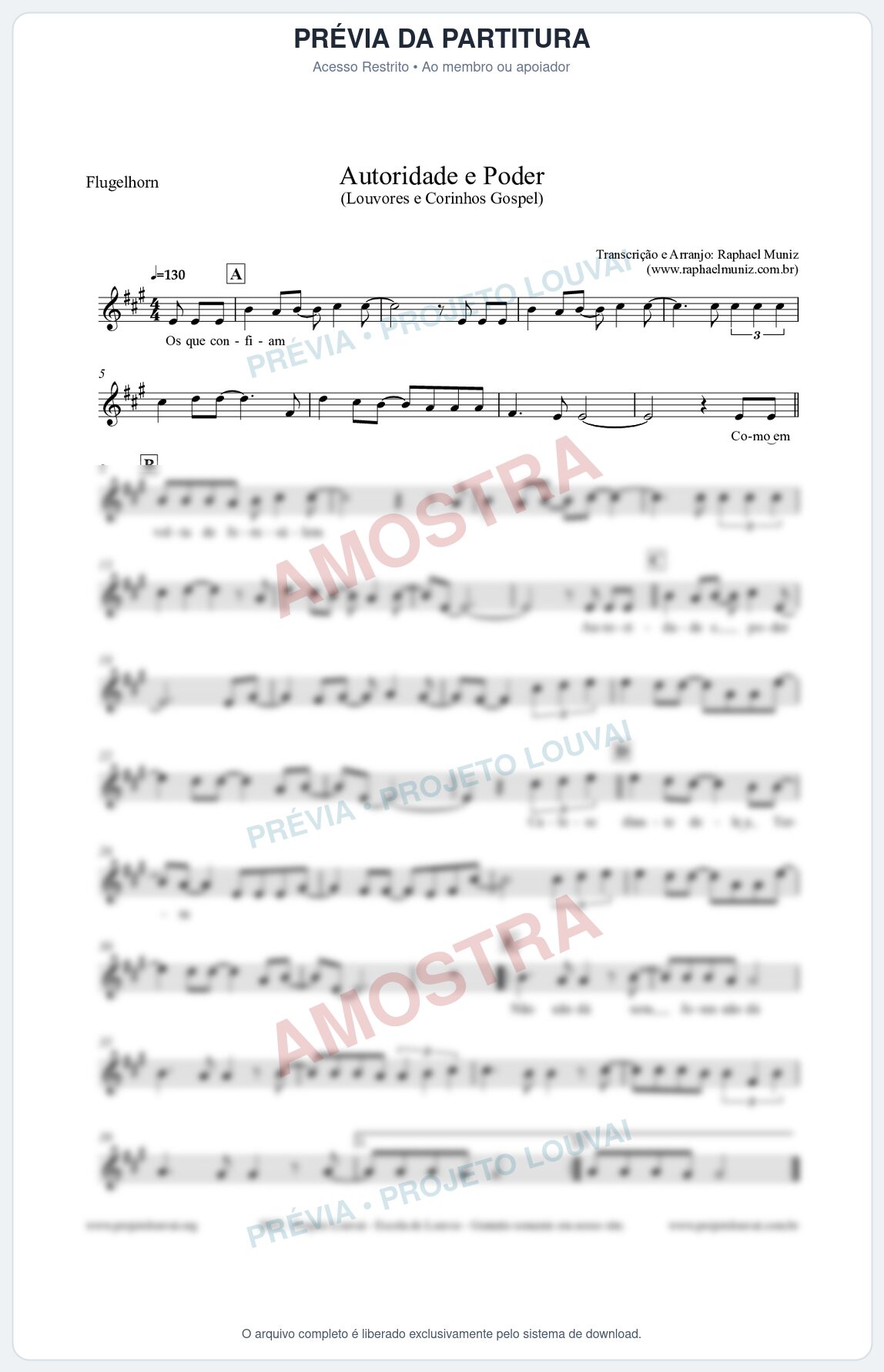 Prévia protegida da primeira página da partitura Partitura para Flugelhorn - Autoridade e Poder - Louvores e Corinhos Gospel