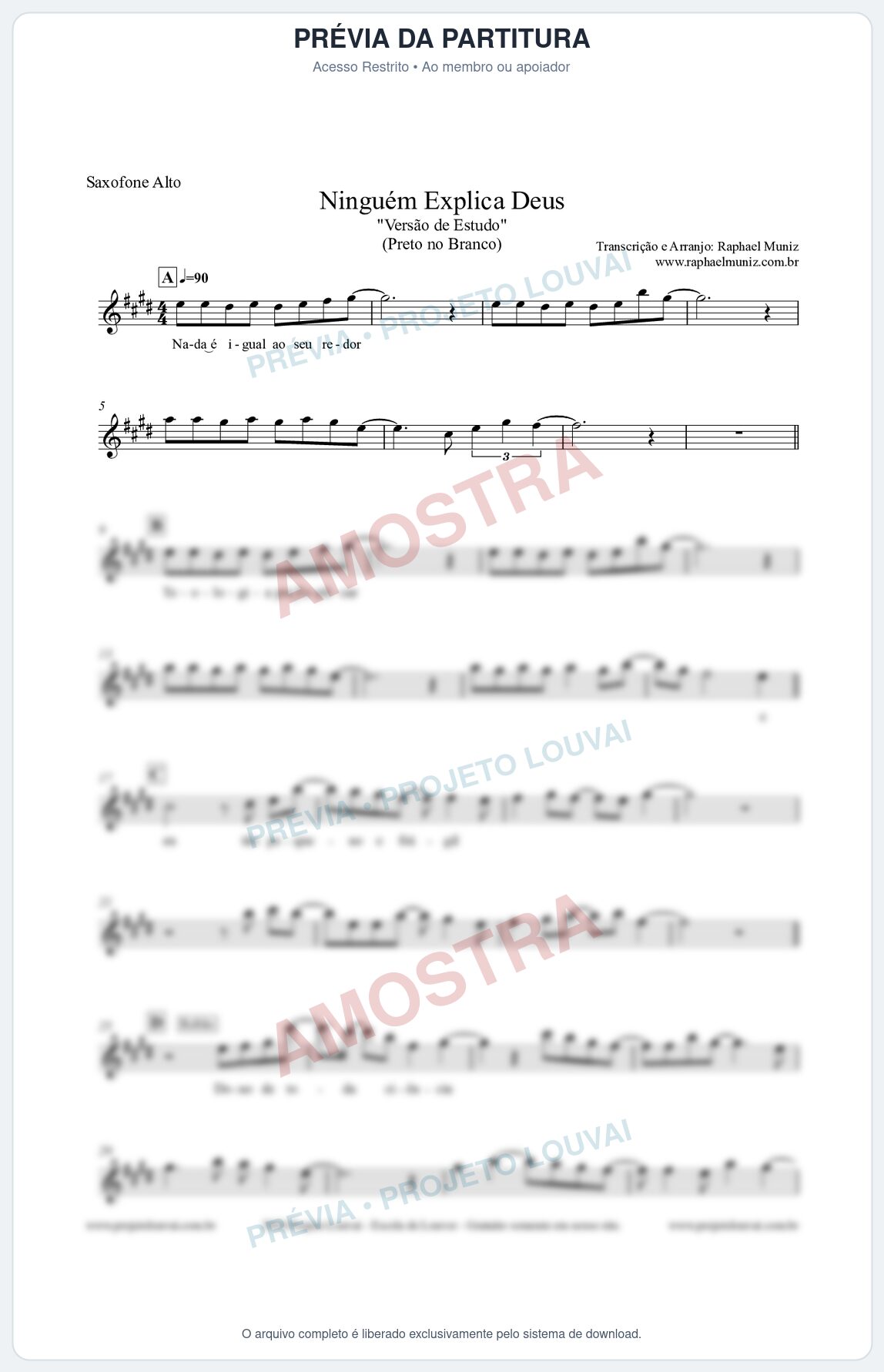 Prévia protegida da primeira página da partitura Partitura para Saxofone Alto - Ninguém Explica Deus (Versão de Estudo) - Preto no Branco