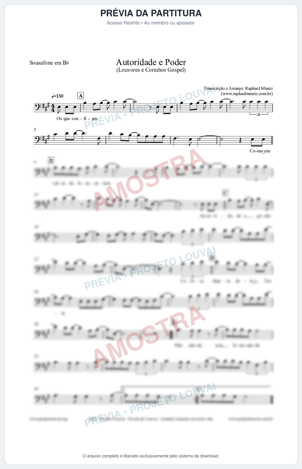 Prévia protegida da primeira página da partitura Partitura para Sousafone em Bb - Autoridade e Poder - Louvores e Corinhos Gospel