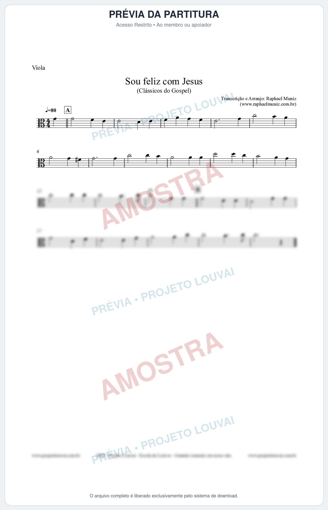 Prévia protegida da primeira página da partitura Partitura para Viola - Sou feliz com Jesus - Clássicos do Gospel