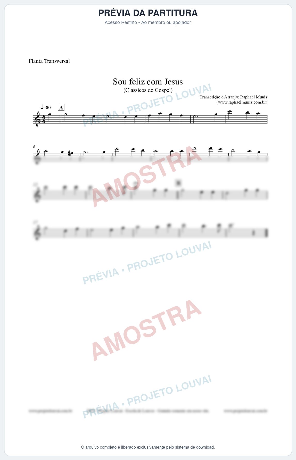 Prévia protegida da primeira página da partitura Partitura para Flauta Transversal - Sou feliz com Jesus - Clássicos do Gospel