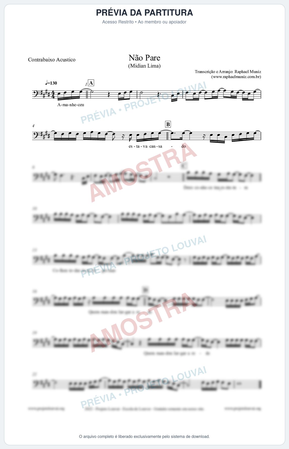 Prévia protegida da primeira página da partitura Partitura para Contrabaixo Acústico - Não Pare - Midian Lima