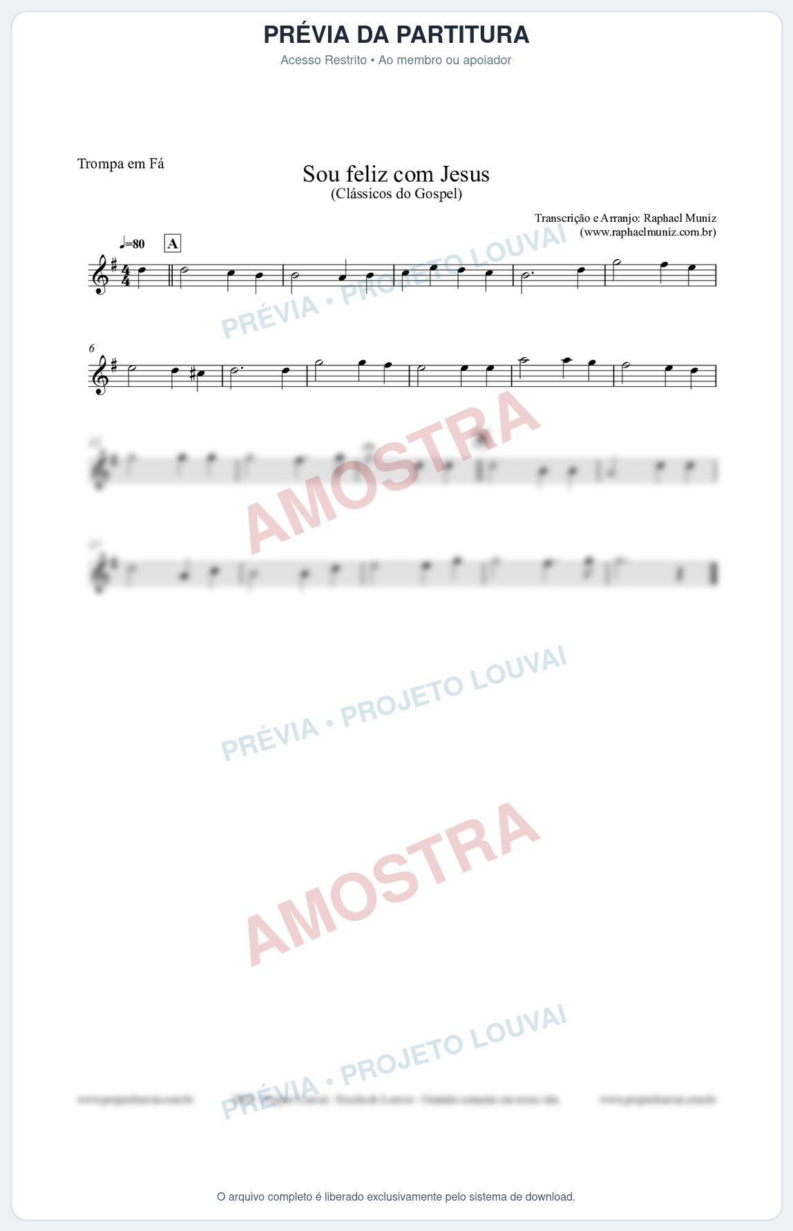 Prévia protegida da primeira página da partitura Partitura para Trompa em Fá - Sou feliz com Jesus - Clássicos do Gospel