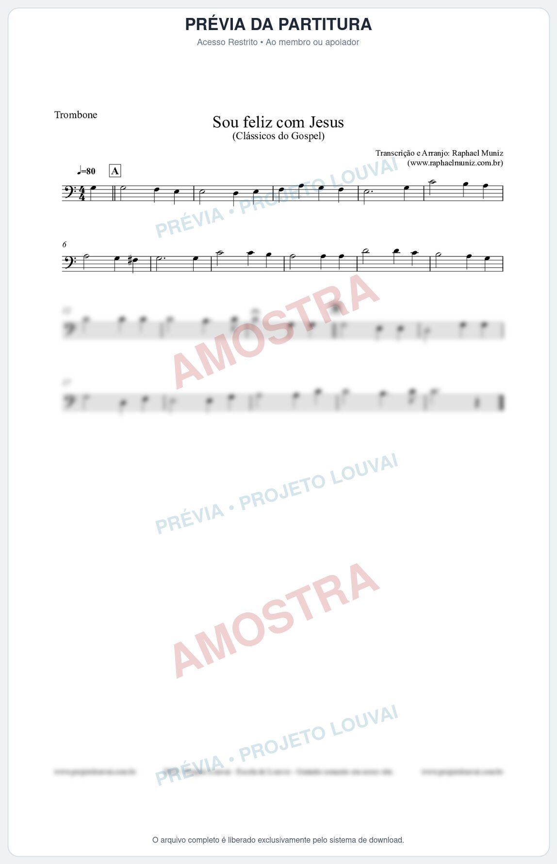 Prévia protegida da primeira página da partitura Partitura para Trombone - Sou feliz com Jesus - Clássicos do Gospel