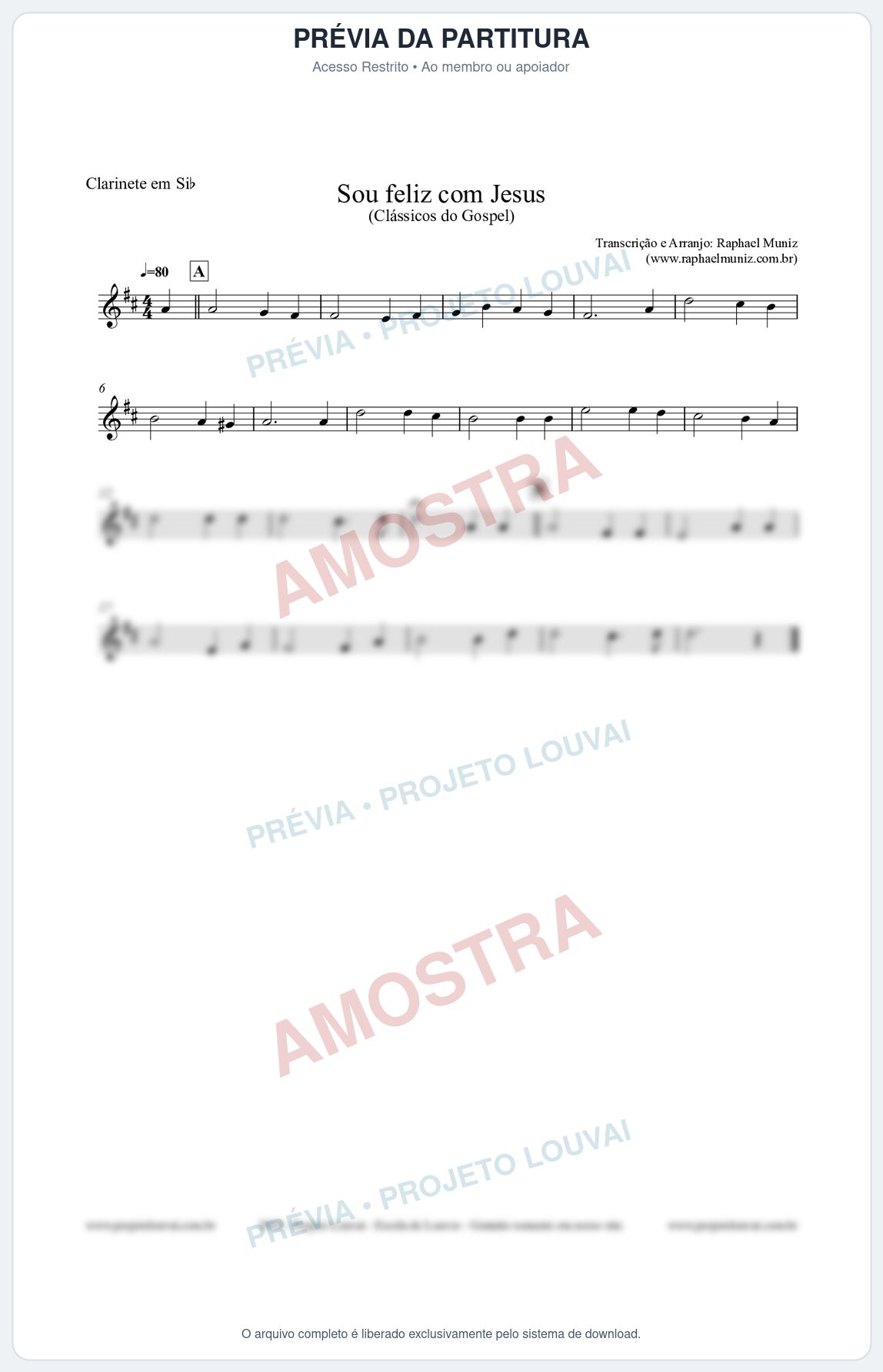 Prévia protegida da primeira página da partitura Partitura para Clarinete em Bb - Sou feliz com Jesus - Clássicos do Gospel