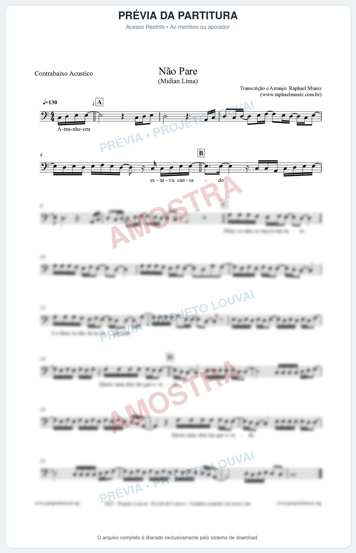 Prévia protegida da primeira página da partitura Partitura para Contrabaixo Acústico - Não Pare - Midian Lima