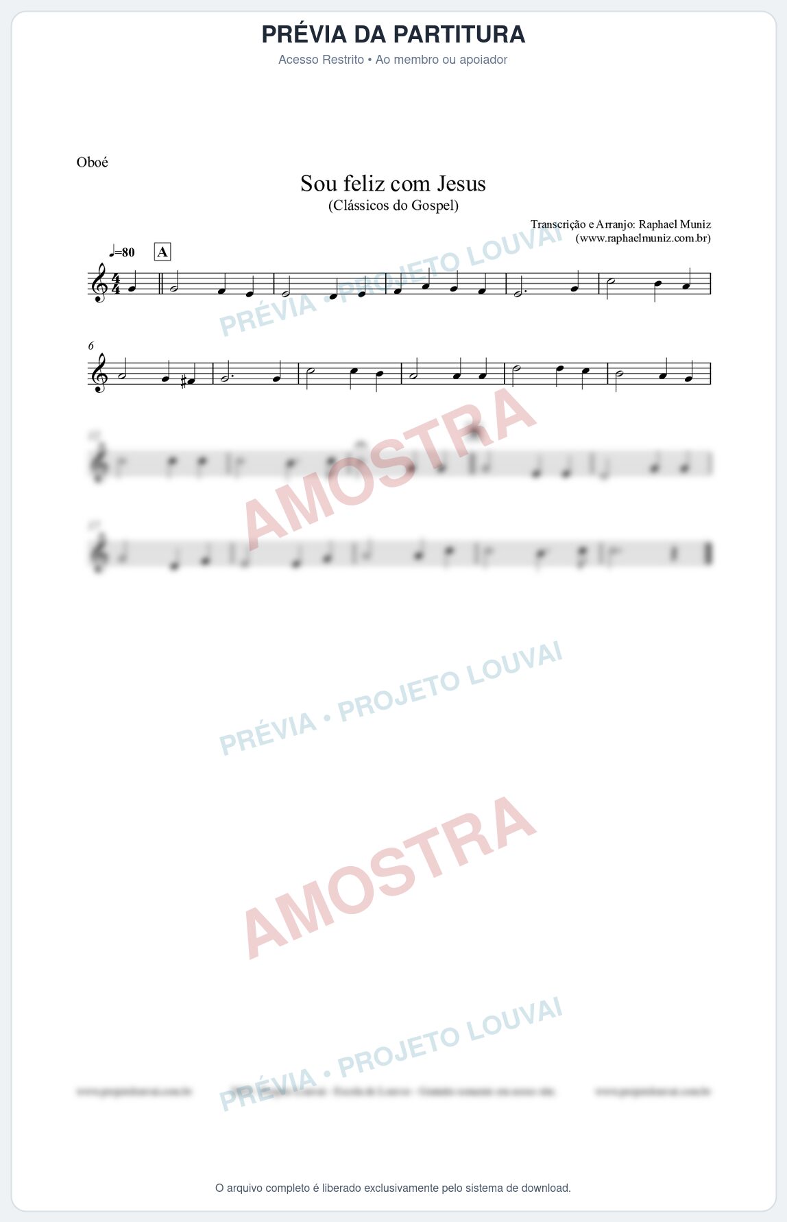 Prévia protegida da primeira página da partitura Partitura para Oboé - Sou feliz com Jesus - Clássicos do Gospel