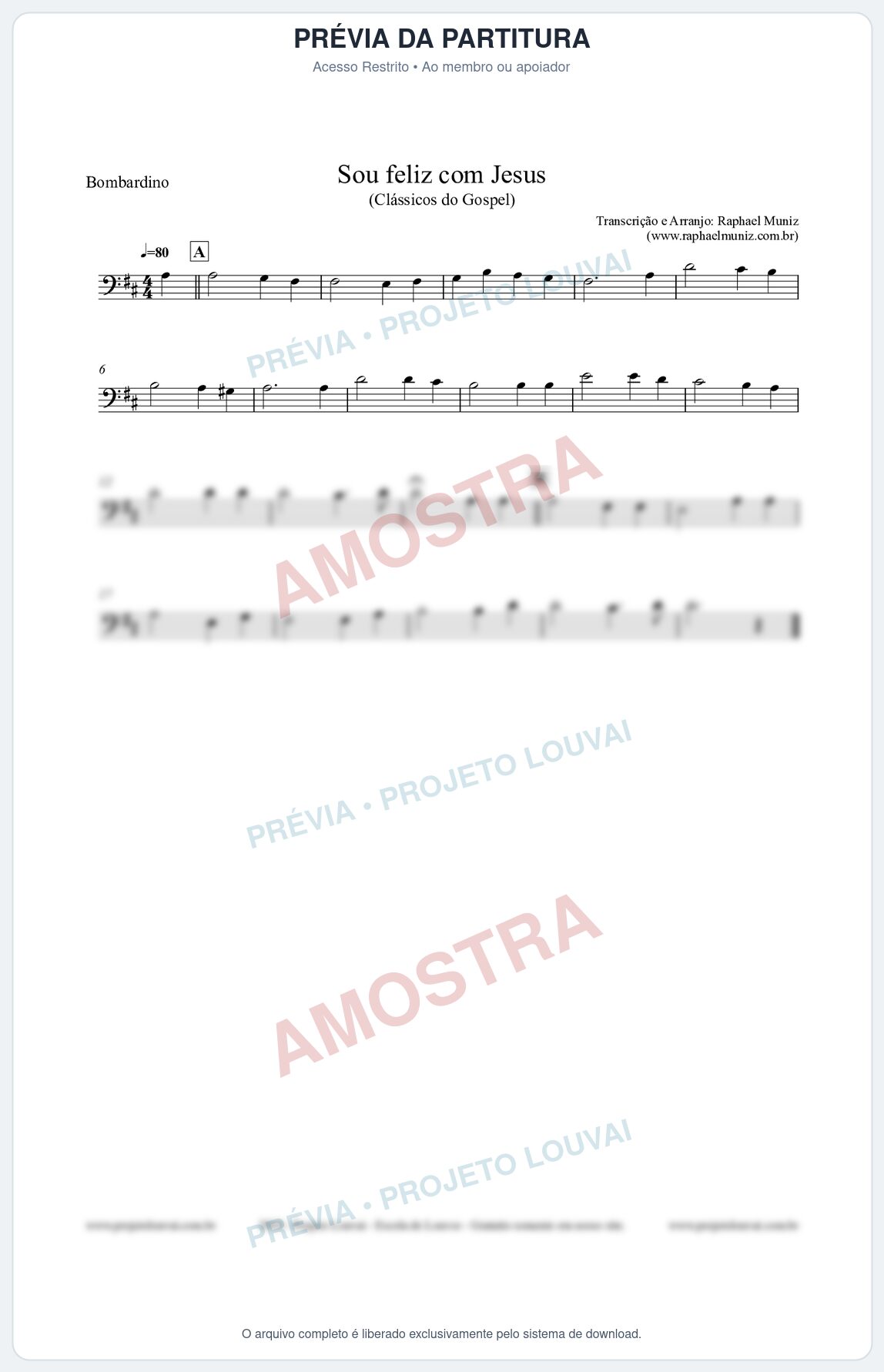 Prévia protegida da primeira página da partitura Partitura para Bombardino - Sou feliz com Jesus - Clássicos do Gospel