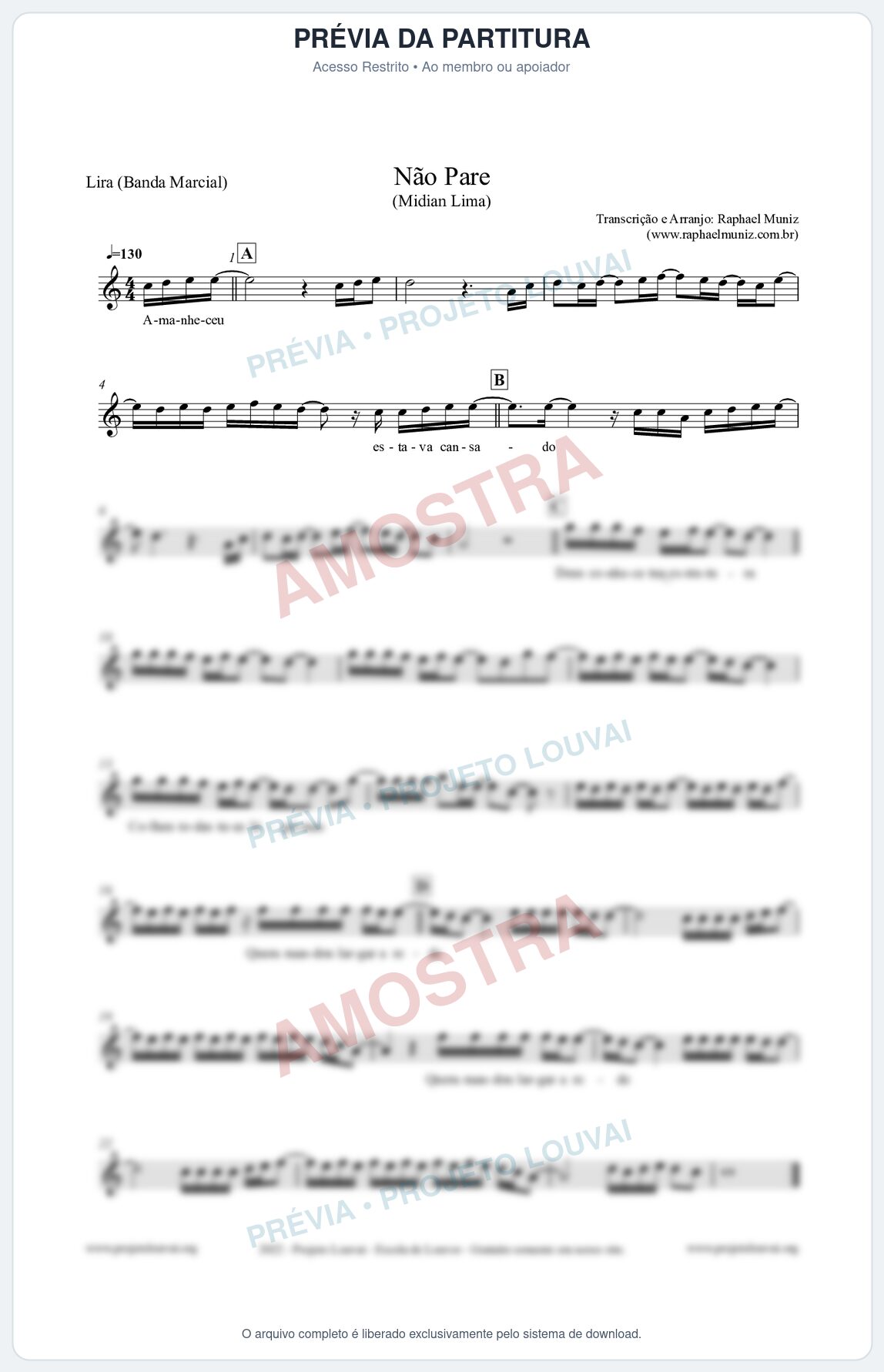 Prévia protegida da primeira página da partitura Partitura para Lira (Banda Marcial) - Não Pare - Midian Lima