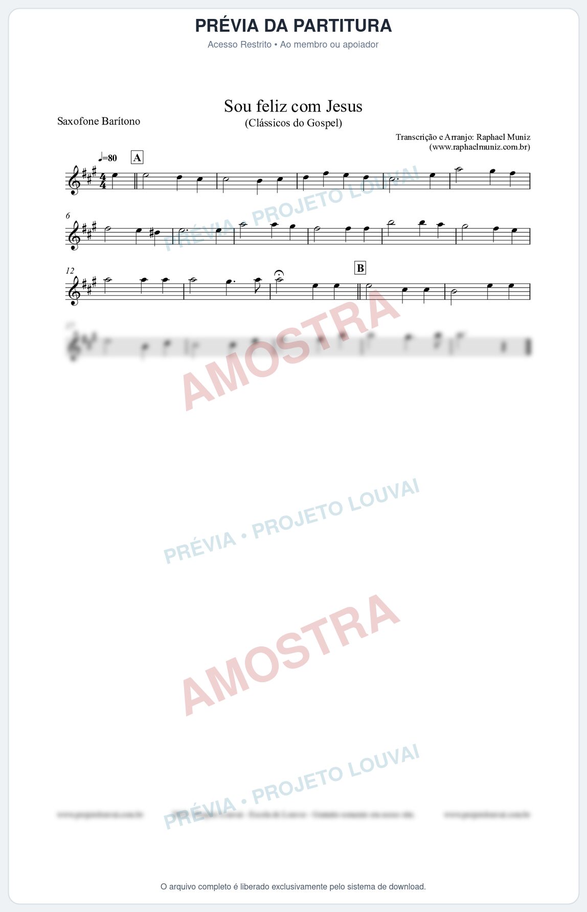 Prévia protegida da primeira página da partitura Partitura para Saxofone Barítono - Sou feliz com Jesus - Clássicos do Gospel