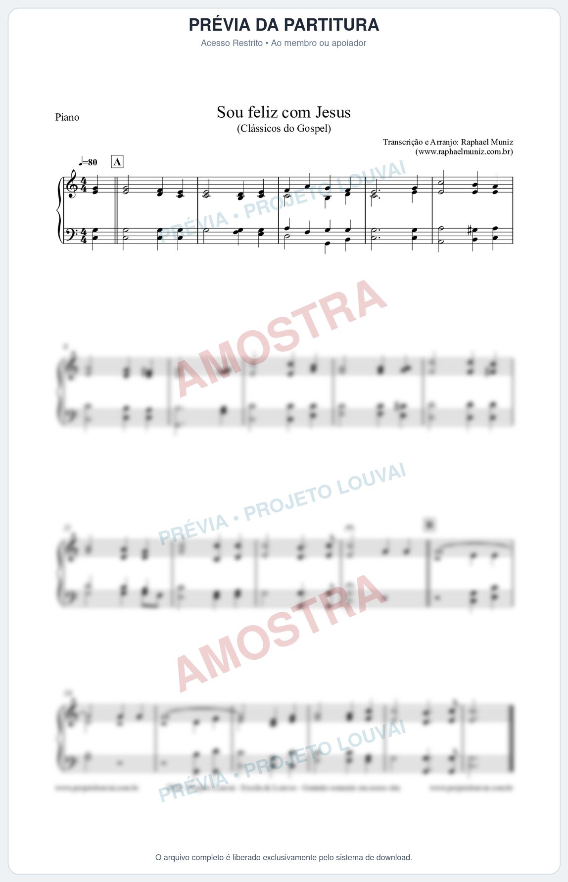 Prévia protegida da primeira página da partitura Partitura para Piano - Sou feliz com Jesus - Clássicos do Gospel