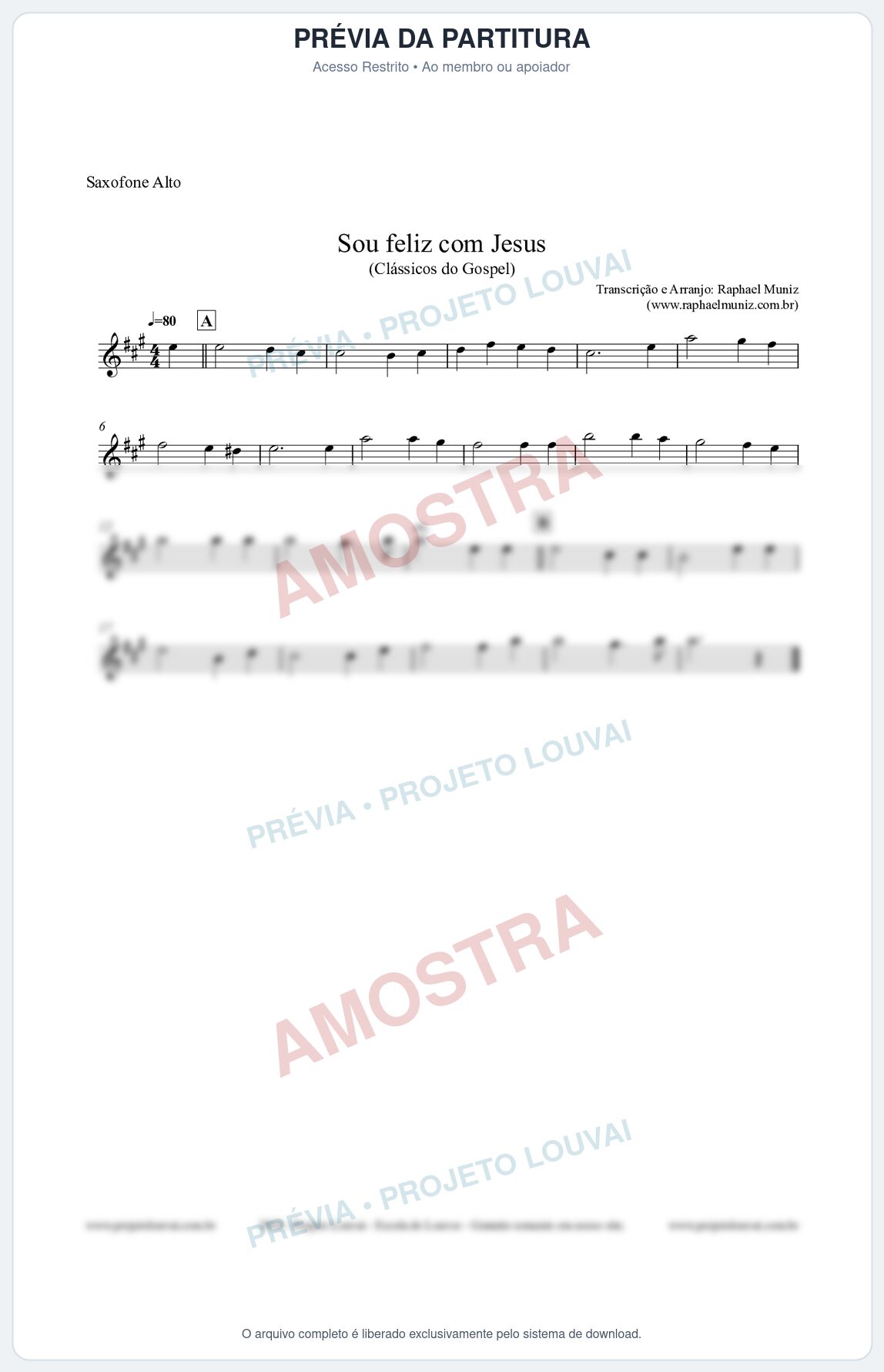 Prévia protegida da primeira página da partitura Partitura para Saxofone Alto - Sou feliz com Jesus - Clássicos do Gospel