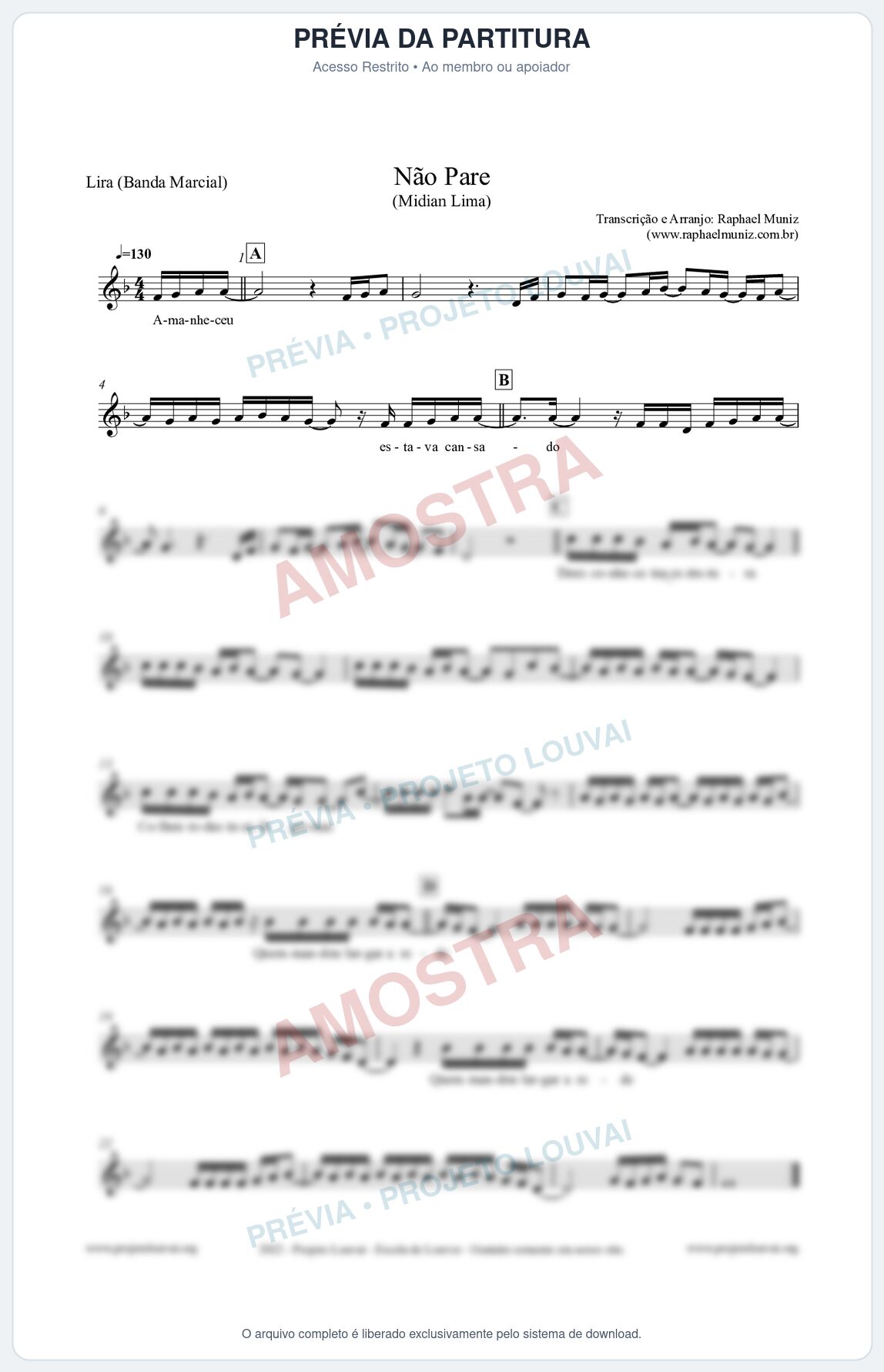 Prévia protegida da primeira página da partitura Partitura para Lira (Banda Marcial) - Não Pare - Midian Lima