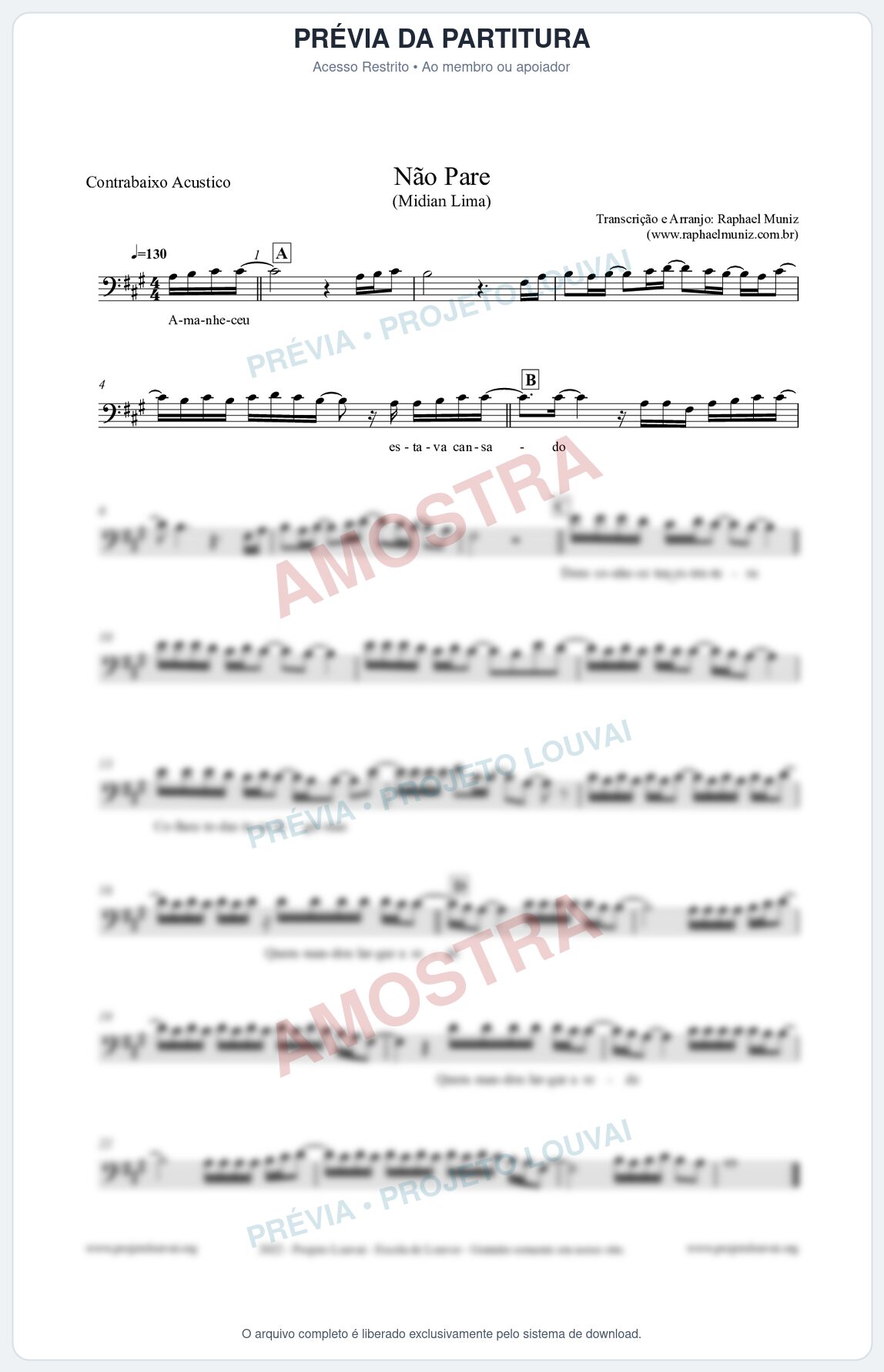 Prévia protegida da primeira página da partitura Partitura para Contrabaixo Acústico - Não Pare - Midian Lima