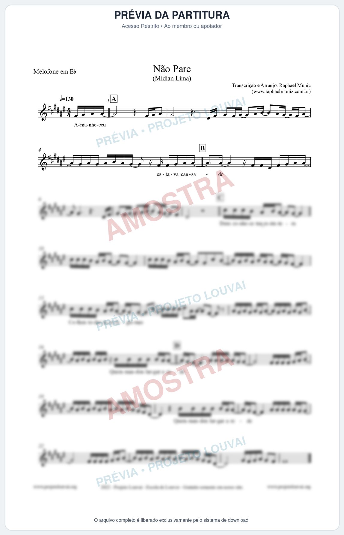Prévia protegida da primeira página da partitura Partitura para Melofone em Eb - Não Pare - Midian Lima