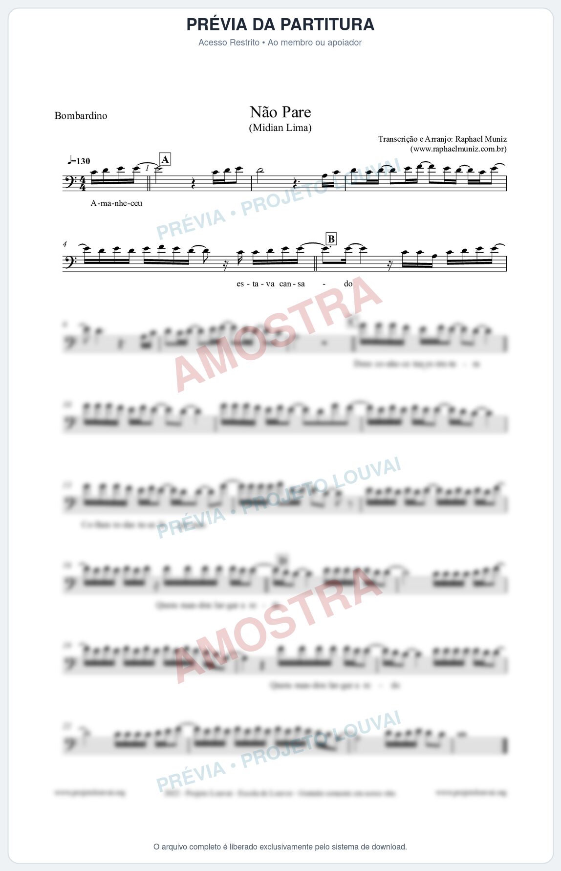 Prévia protegida da primeira página da partitura Partitura para Bombardino - Não Pare - Midian Lima