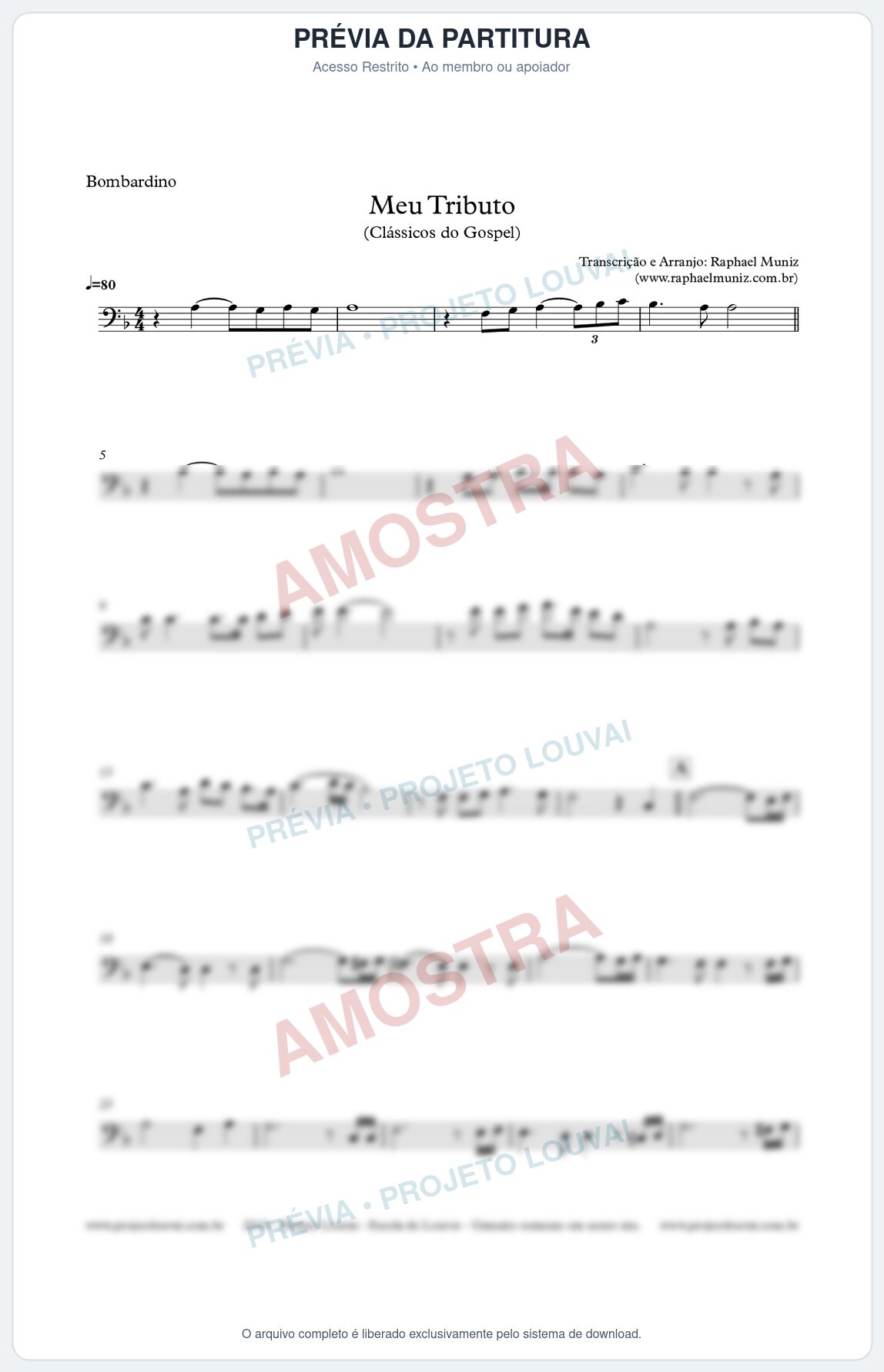 Prévia protegida da primeira página da partitura Partitura para Bombardino - Meu Tributo - Clássicos do Gospel