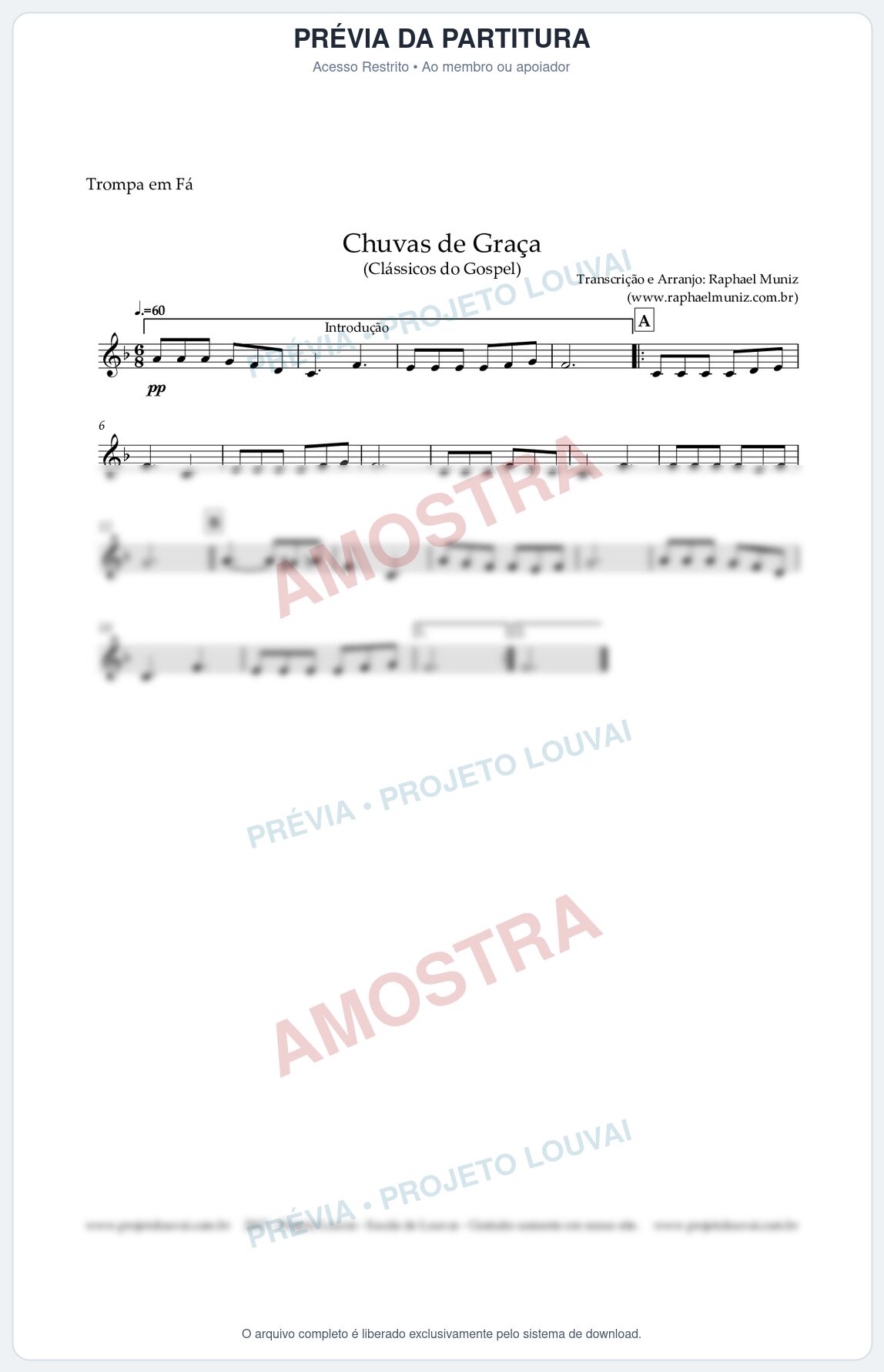 Prévia protegida da primeira página da partitura Partitura para Trompa em Fá - Chuvas de Graça - Harpa Cristã nº1 - Clássicos do Gospel