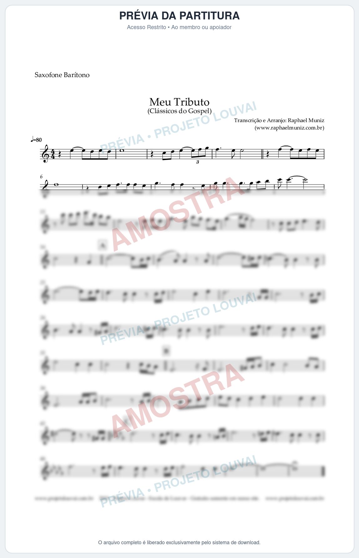 Prévia protegida da primeira página da partitura Partitura para Sax Barítono - Meu Tributo - Clássicos do Gospel