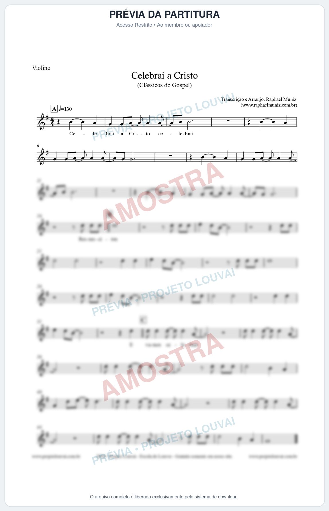 Prévia protegida da primeira página da partitura Partitura para Violino - Celebrai a Cristo - Clássicos do Gospel