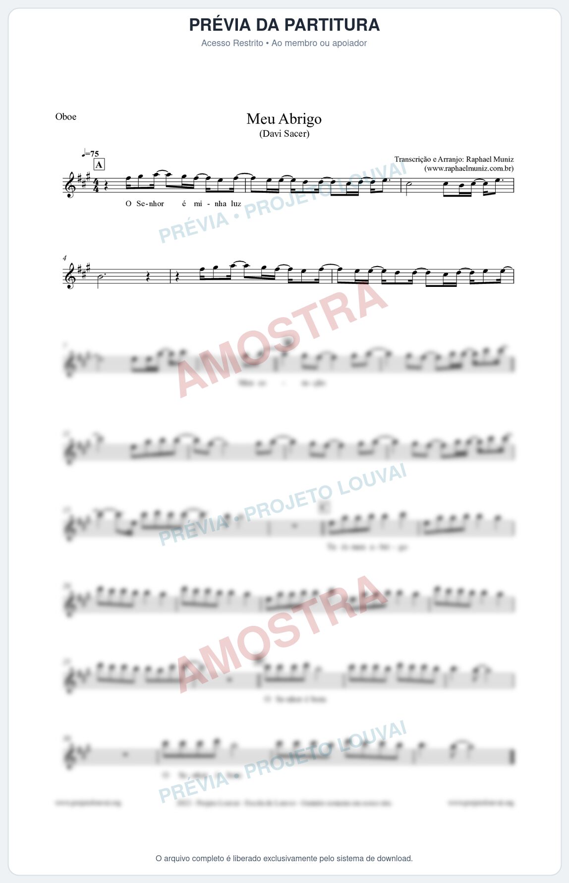 Prévia protegida da primeira página da partitura Partitura para Oboé - Meu Abrigo - Davi Sacer