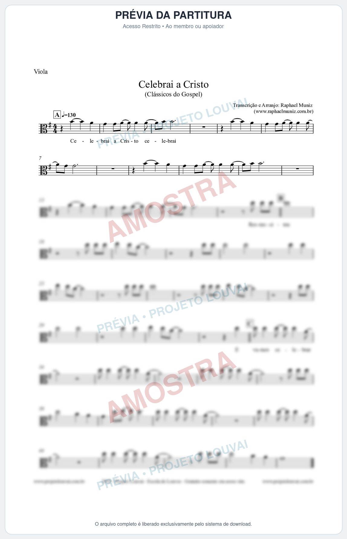 Prévia protegida da primeira página da partitura Partitura para Viola - Celebrai a Cristo - Clássicos do Gospel