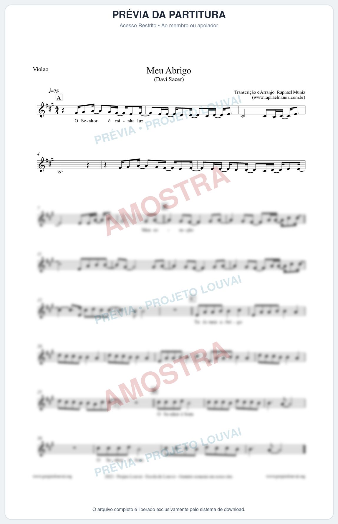 Prévia protegida da primeira página da partitura Partitura para Violão - Meu Abrigo - Davi Sacer