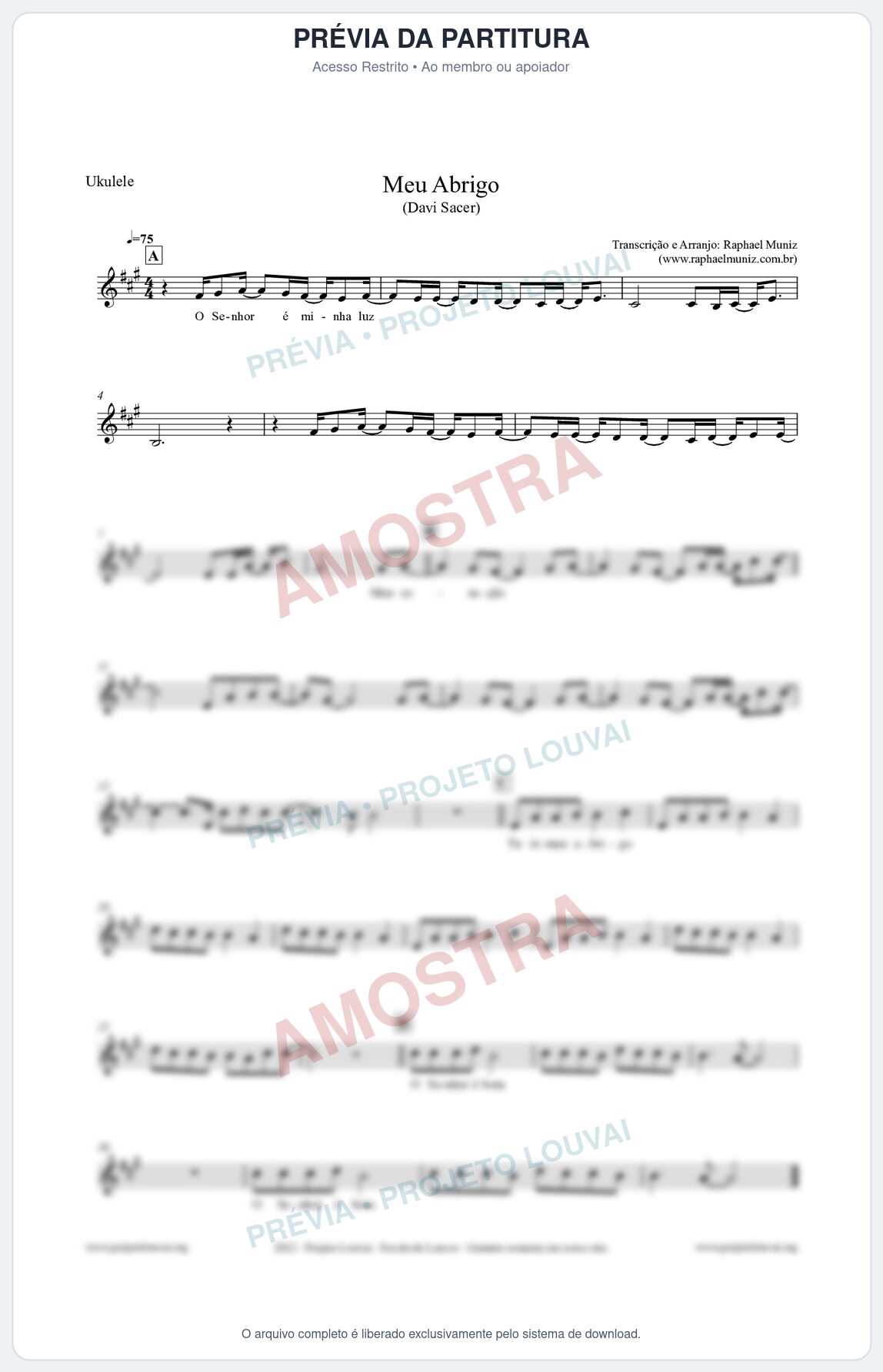 Prévia protegida da primeira página da partitura Partitura para Ukulele - Meu Abrigo - Davi Sacer