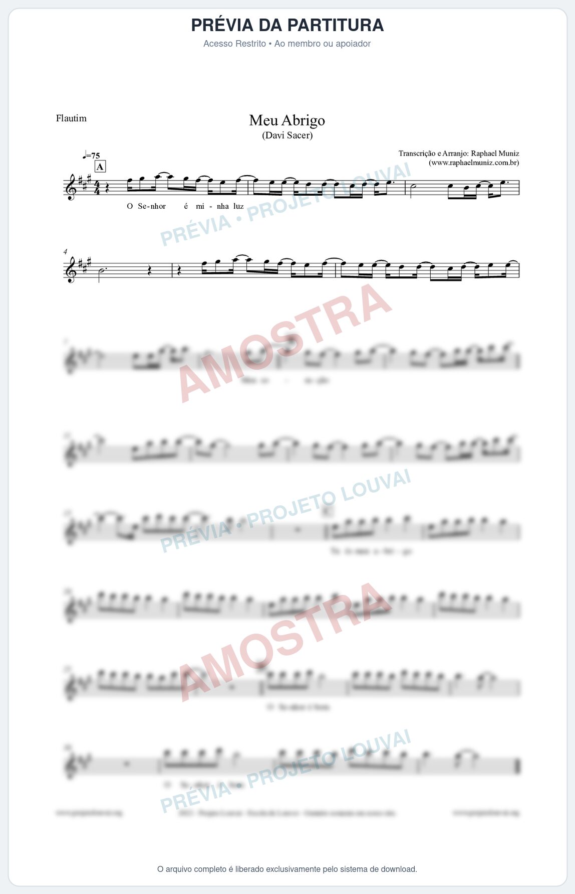 Prévia protegida da primeira página da partitura Partitura para Flautim - Meu Abrigo - Davi Sacer