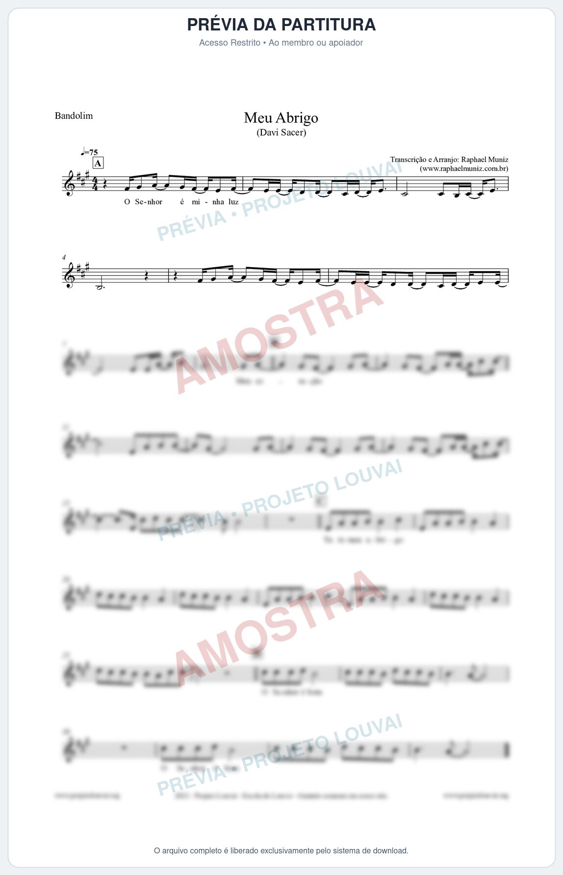 Prévia protegida da primeira página da partitura Partitura para Bandolim - Meu Abrigo - Davi Sacer