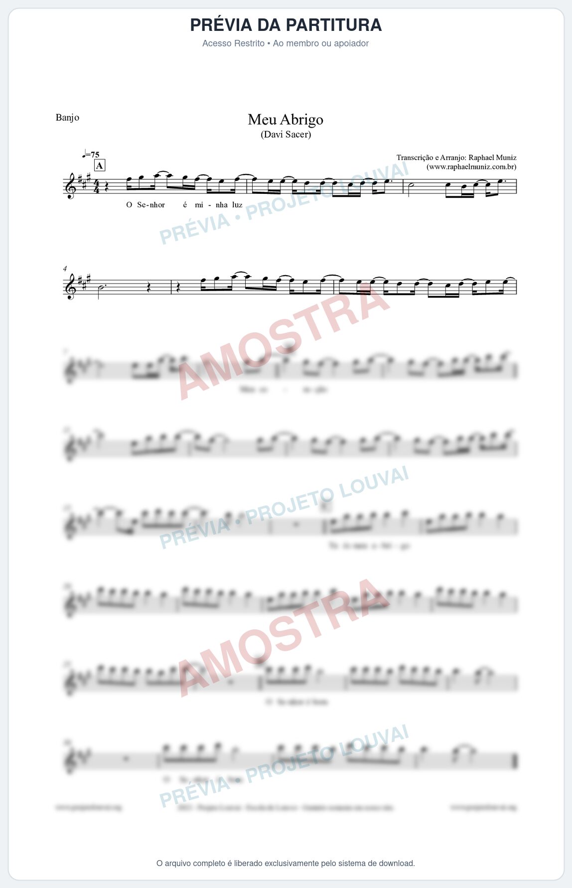Prévia protegida da primeira página da partitura Partitura para Banjo - Meu Abrigo - Davi Sacer