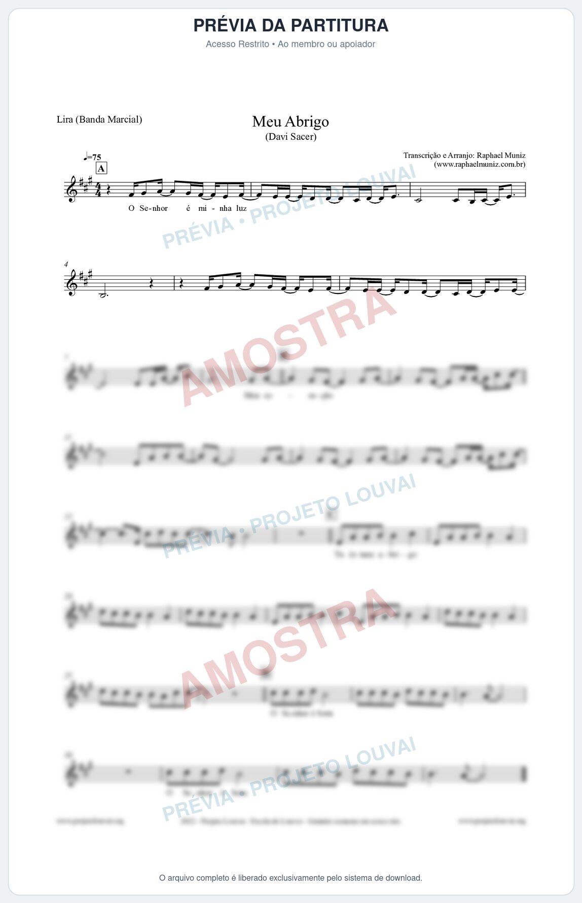 Prévia protegida da primeira página da partitura Partitura para Lira (Banda Marcial) - Meu Abrigo - Davi Sacer