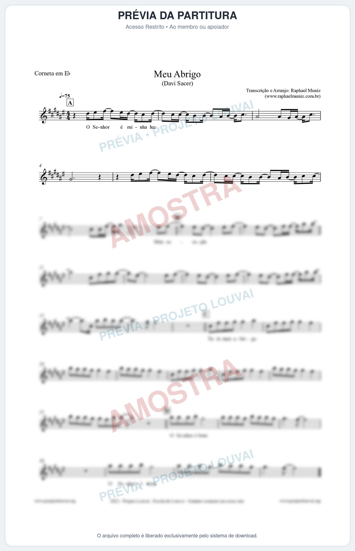Prévia protegida da primeira página da partitura Partitura para Corneta em Eb - Meu Abrigo - Davi Sacer