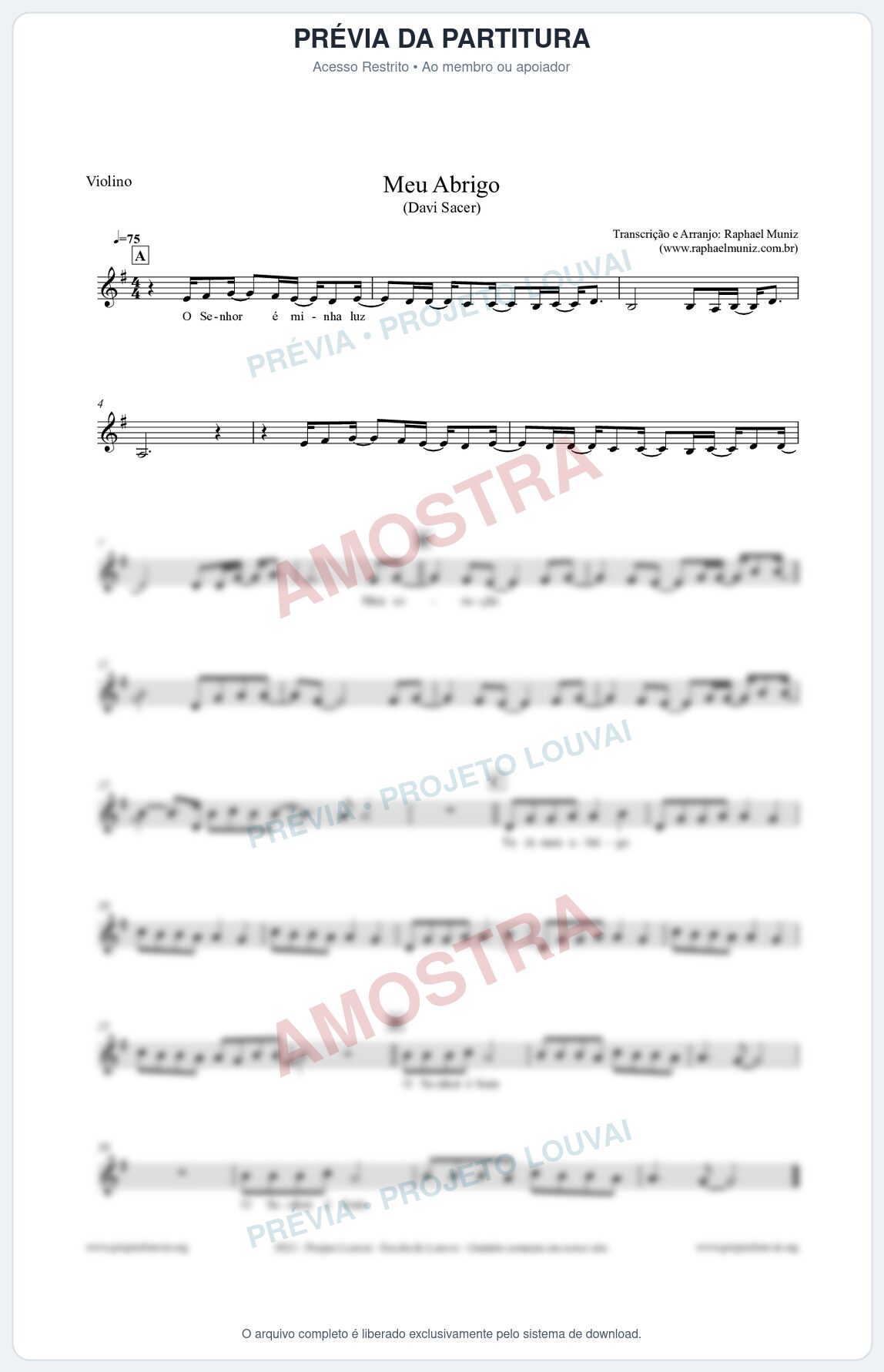 Prévia protegida da primeira página da partitura Partitura para Violino - Meu Abrigo - Davi Sacer