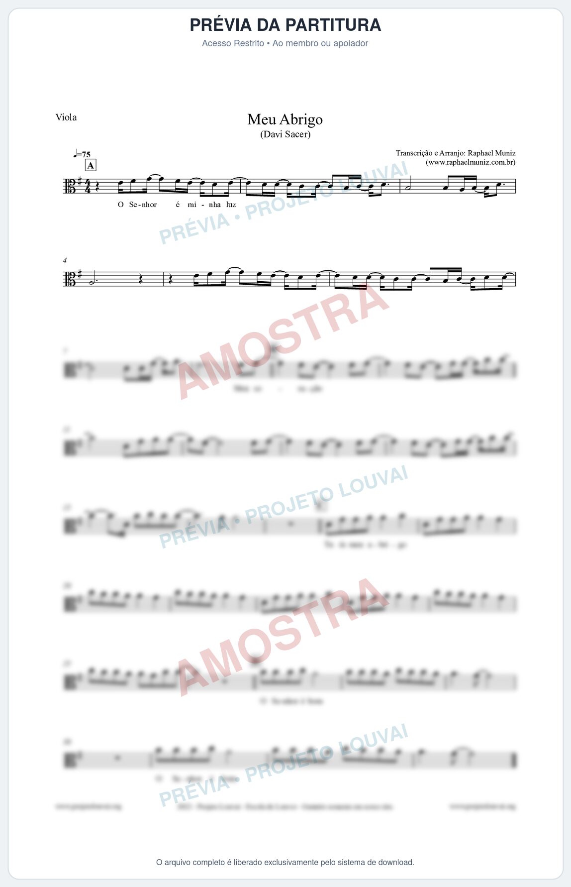 Prévia protegida da primeira página da partitura Partitura para Viola - Meu Abrigo - Davi Sacer