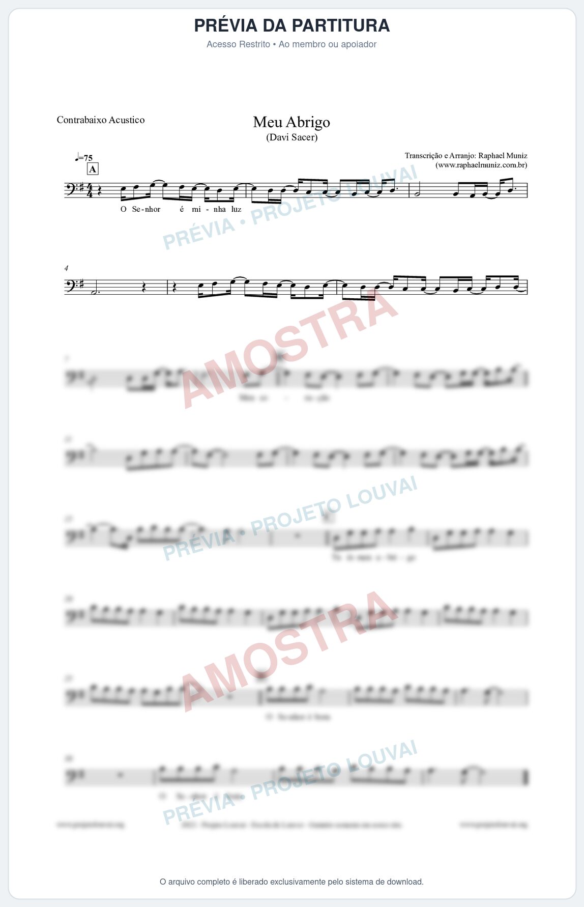 Prévia protegida da primeira página da partitura Partitura para Contrabaixo Acústico - Meu Abrigo - Davi Sacer