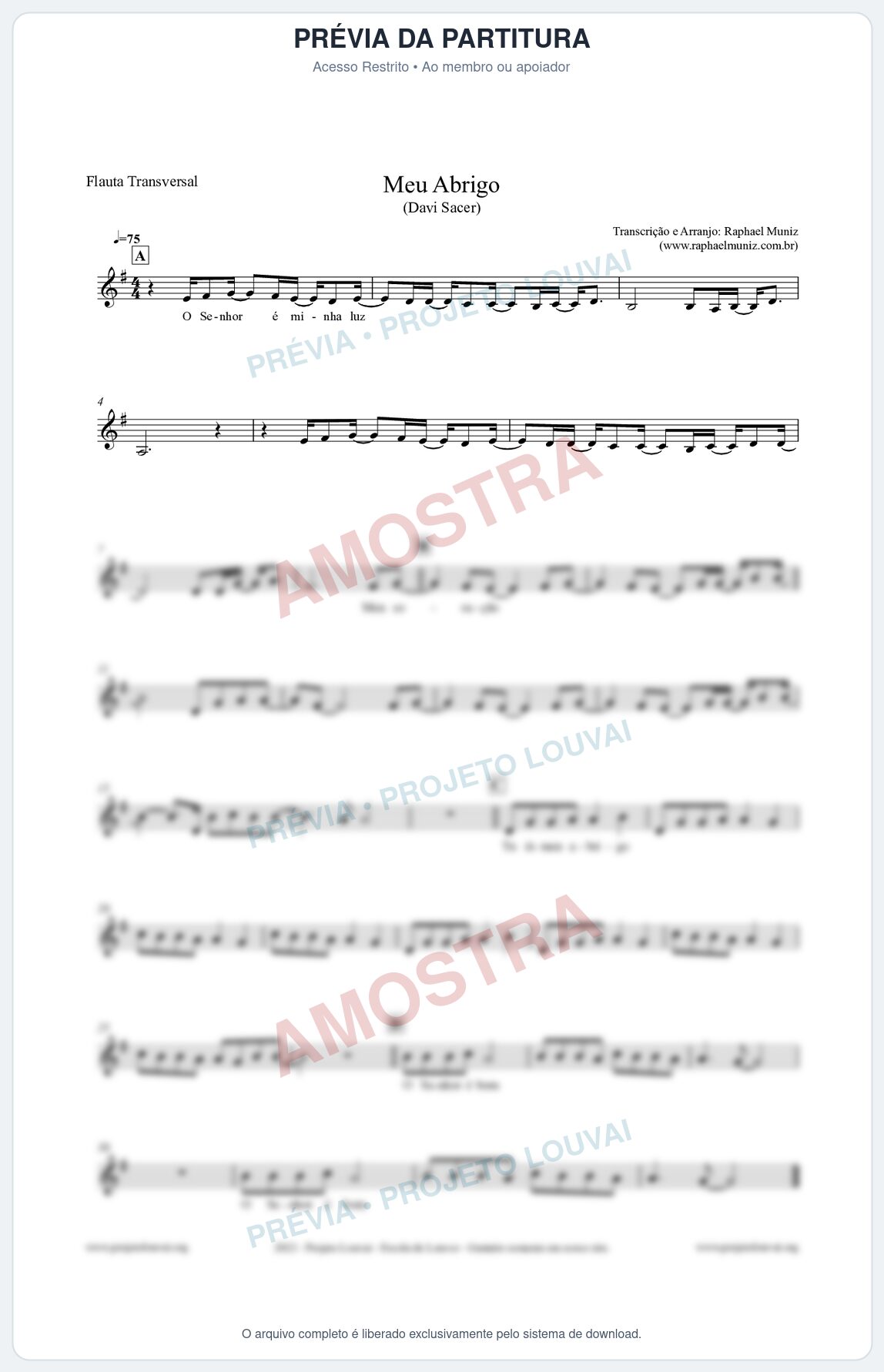 Prévia protegida da primeira página da partitura Partitura para Flauta Transversal - Meu Abrigo - Davi Sacer