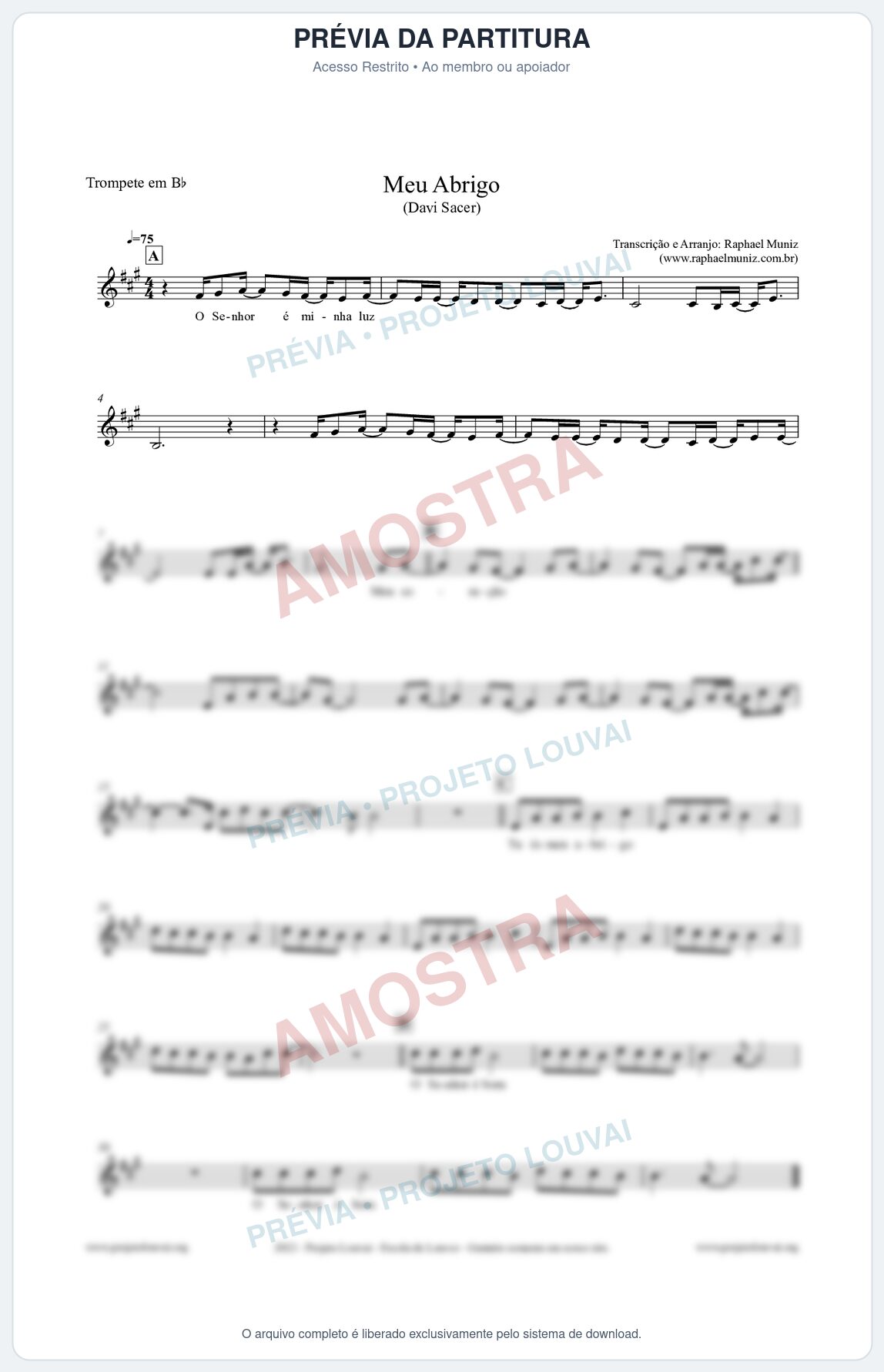 Prévia protegida da primeira página da partitura Partitura para Trompete em Bb - Meu Abrigo - Davi Sacer