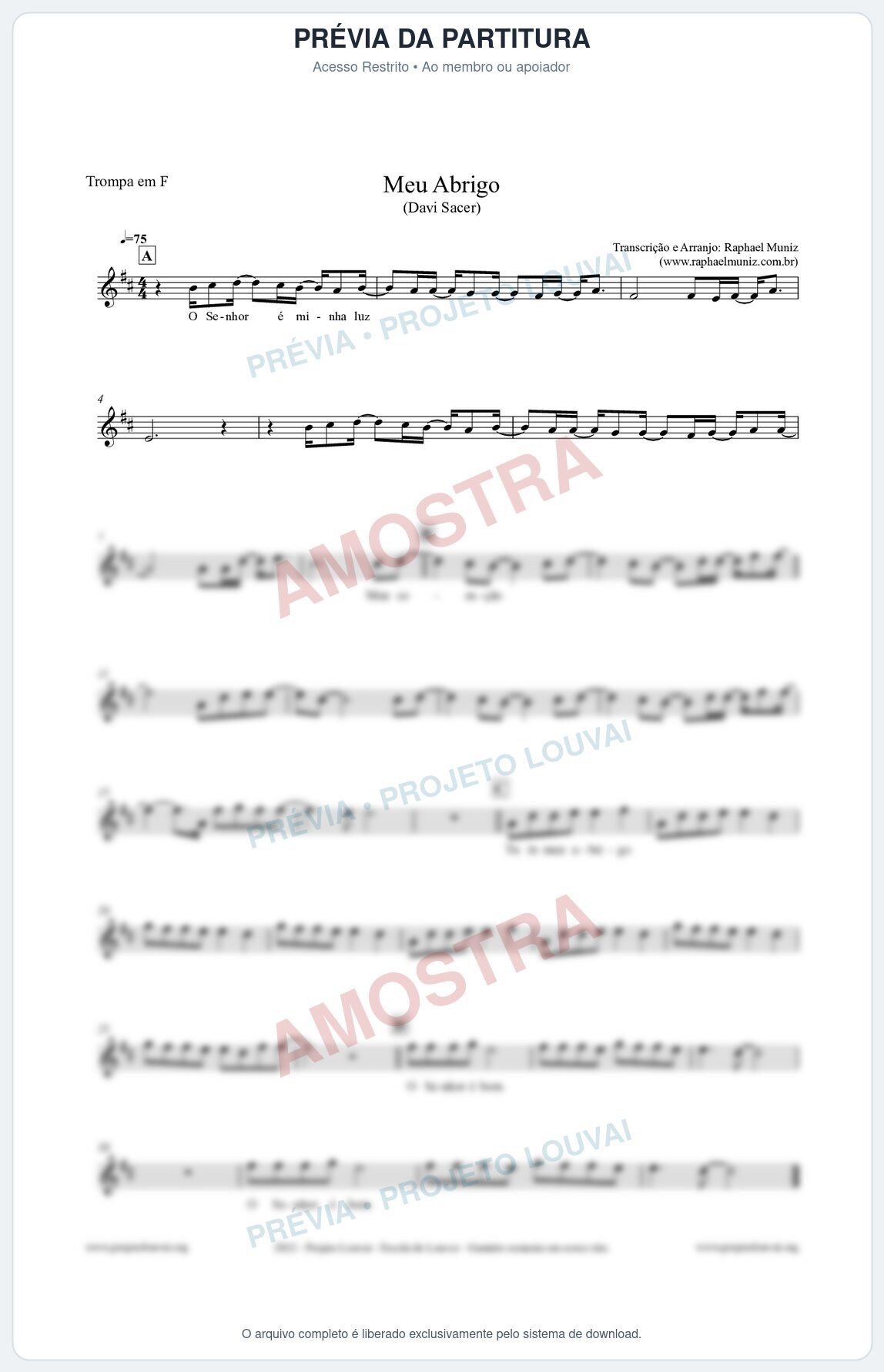 Prévia protegida da primeira página da partitura Partitura para Trompa em F - Meu Abrigo - Davi Sacer