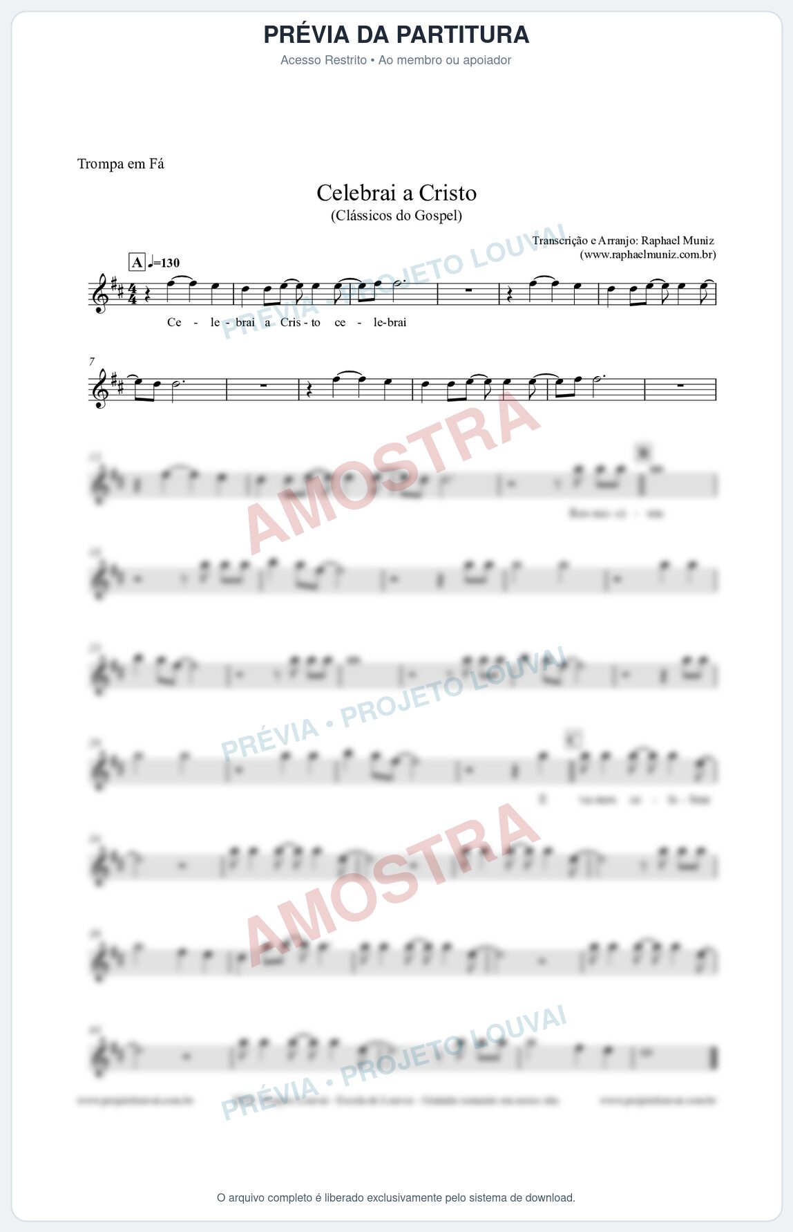 Prévia protegida da primeira página da partitura Partitura para Trompa em Fá - Celebrai a Cristo - Clássicos do Gospel