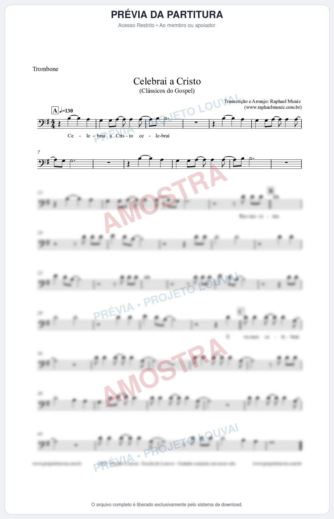 Prévia protegida da primeira página da partitura Partitura para Trombone - Celebrai a Cristo - Clássicos do Gospel